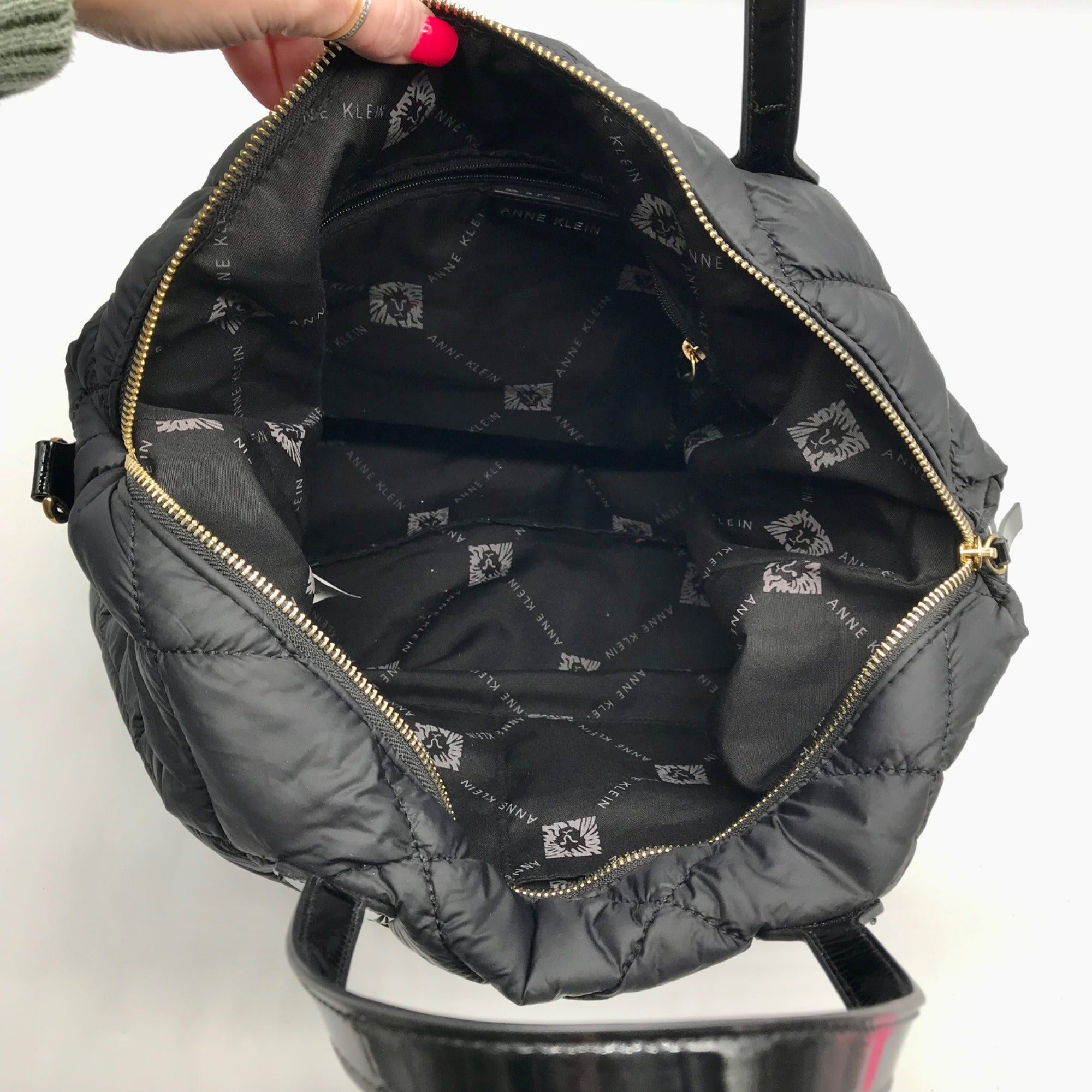 Anne Klein Black Nylon Quilted Puffed Tote Bag