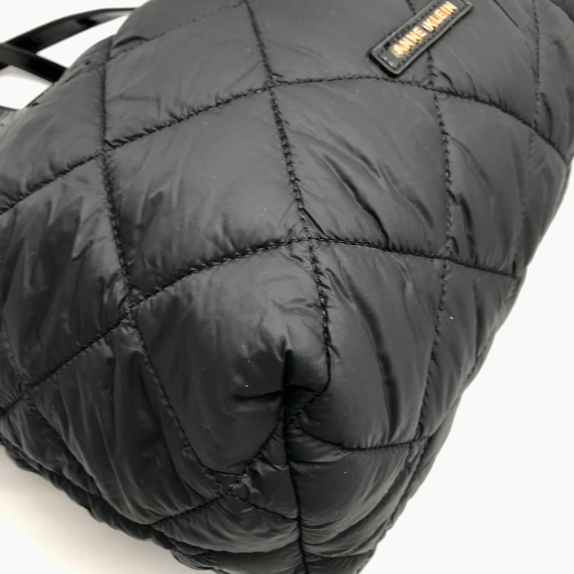 Anne Klein Black Nylon Quilted Puffed Tote Bag