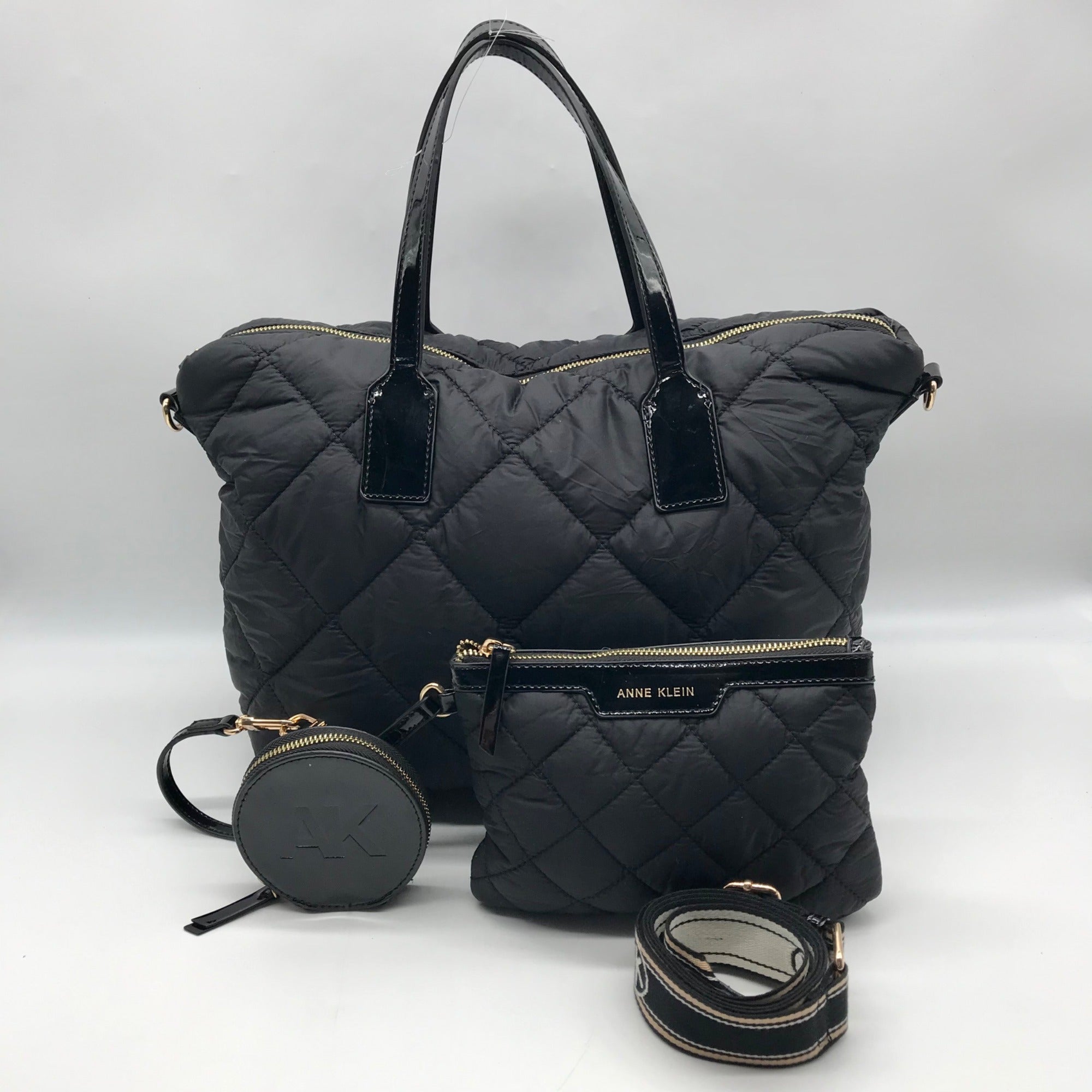 Anne Klein Black Nylon Quilted Puffed Tote Bag