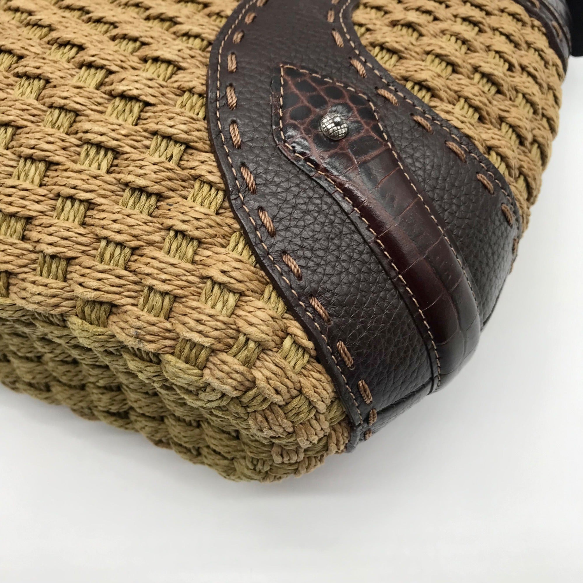 Brighton Brown Embossed Leather Jute Shoulder Bag