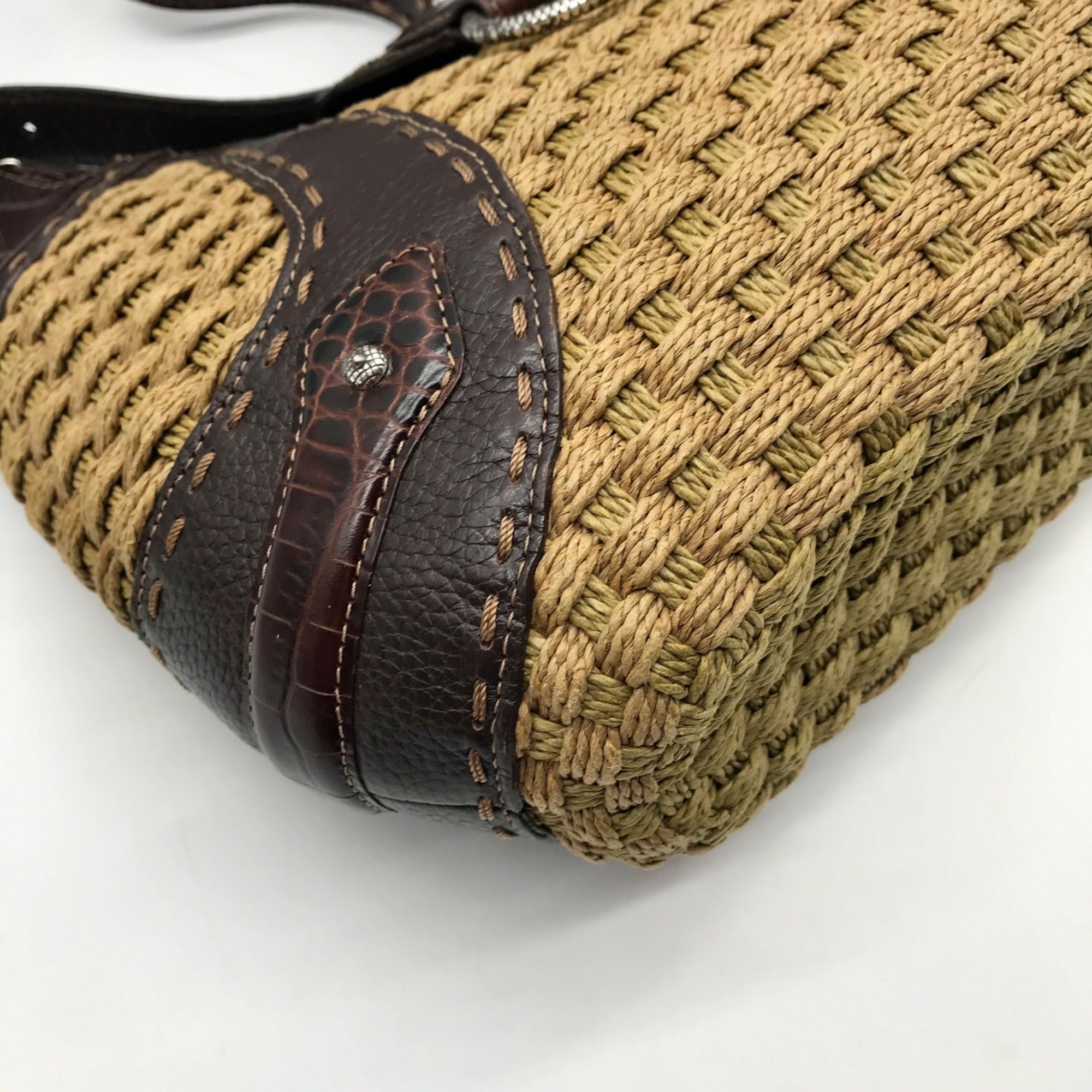 Brighton Brown Embossed Leather Jute Shoulder Bag