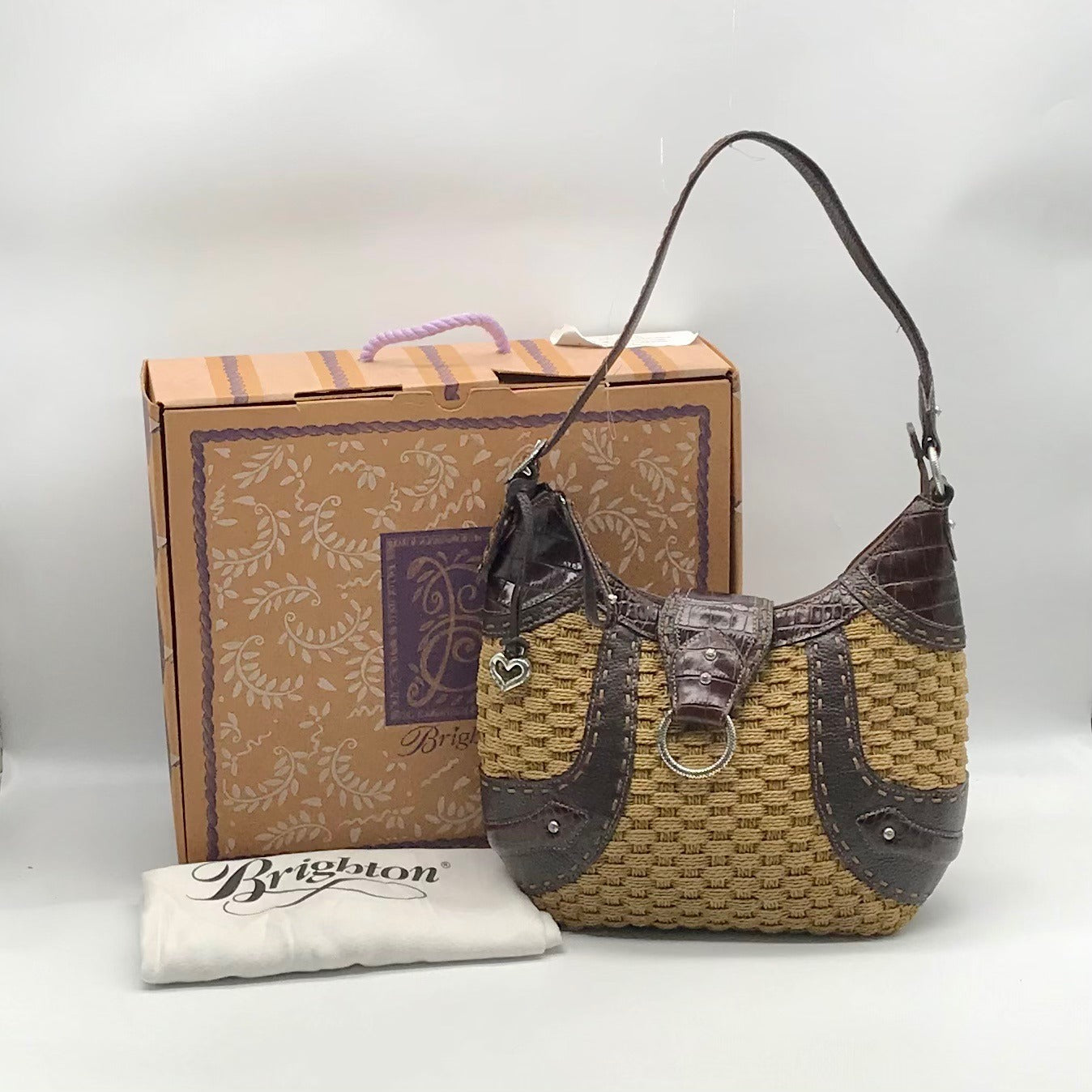 Brighton Brown Embossed Leather Jute Shoulder Bag