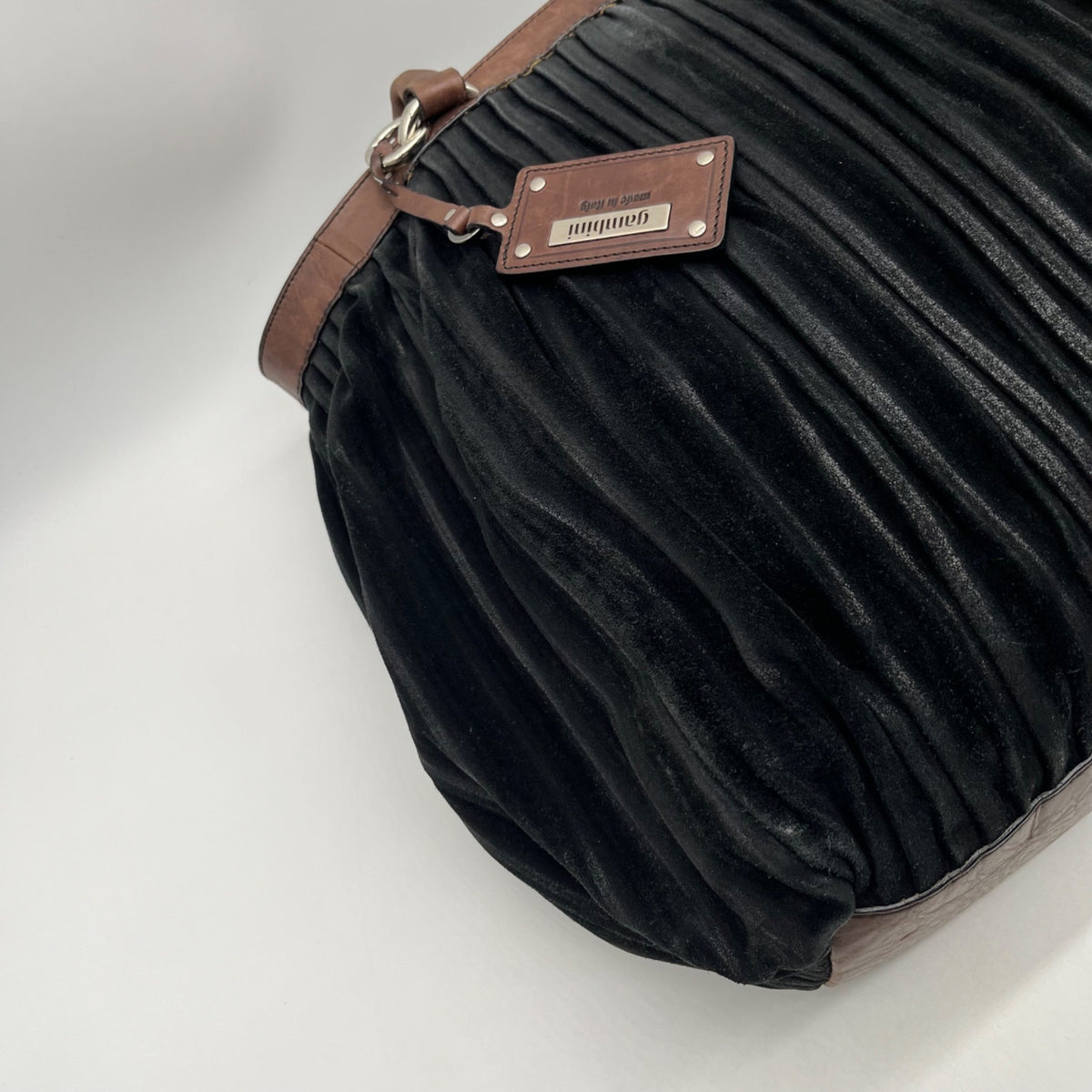 Gambini Black Pleated Suede Shoulder Bag