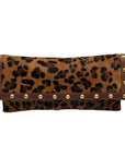 Beverly Feldman Brown Studded Leopard Print Clutch
