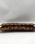 Beverly Feldman Brown Studded Leopard Print Clutch