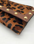 Beverly Feldman Brown Studded Leopard Print Clutch