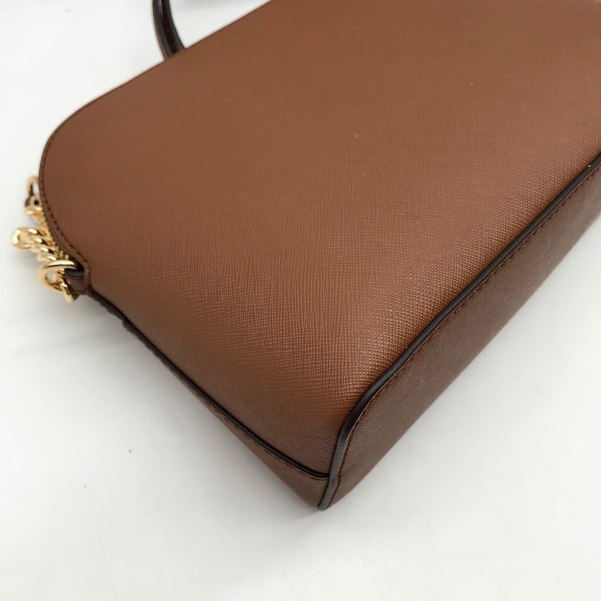 Michael Kors Luggage Brown Saffiano Leather Jet Set Dome Crossbody Bag