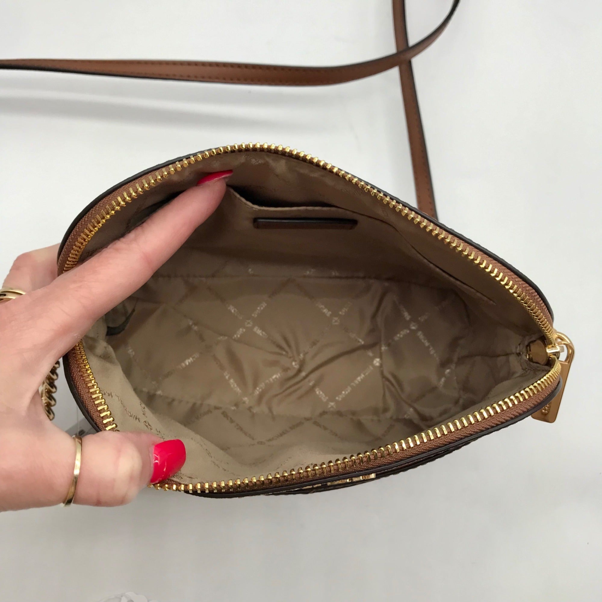 Michael Kors Luggage Brown Saffiano Leather Jet Set Dome Crossbody Bag