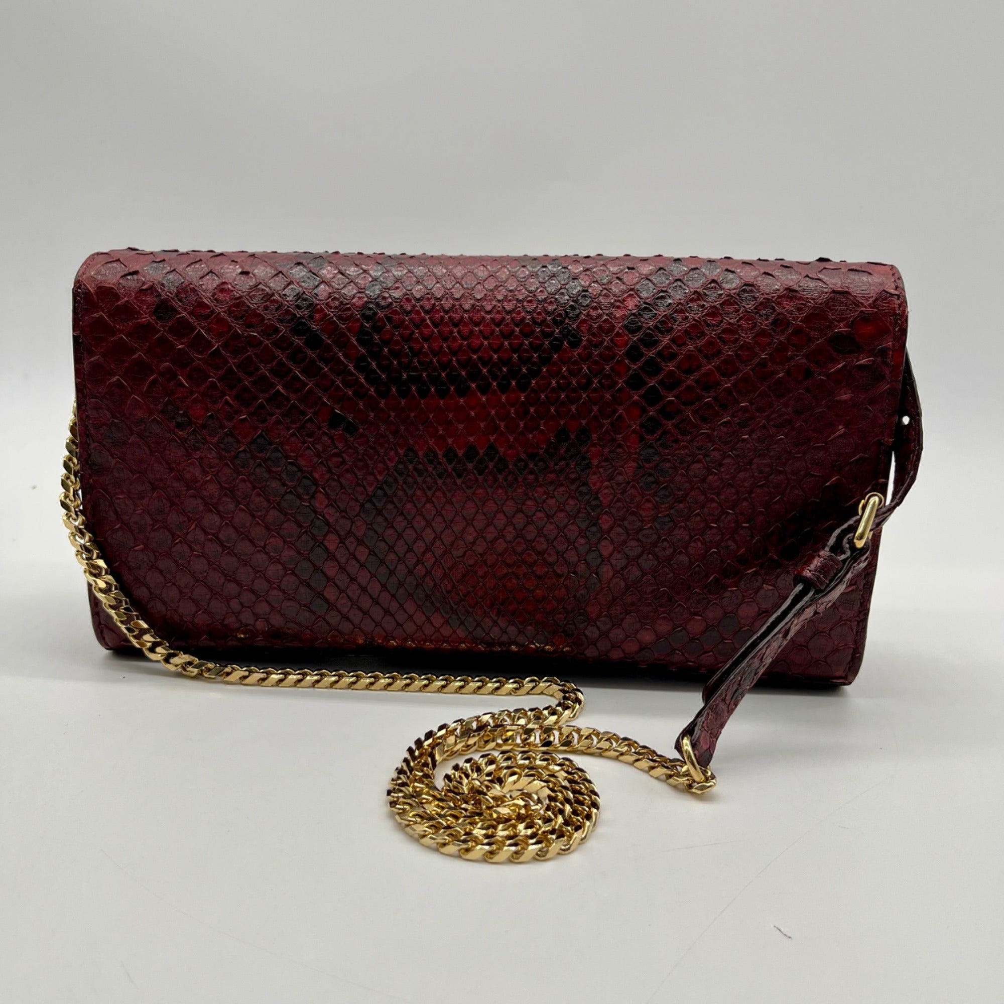 Lafayette 148 Red Leather Snake-Embossed Mini Crossbody Bag