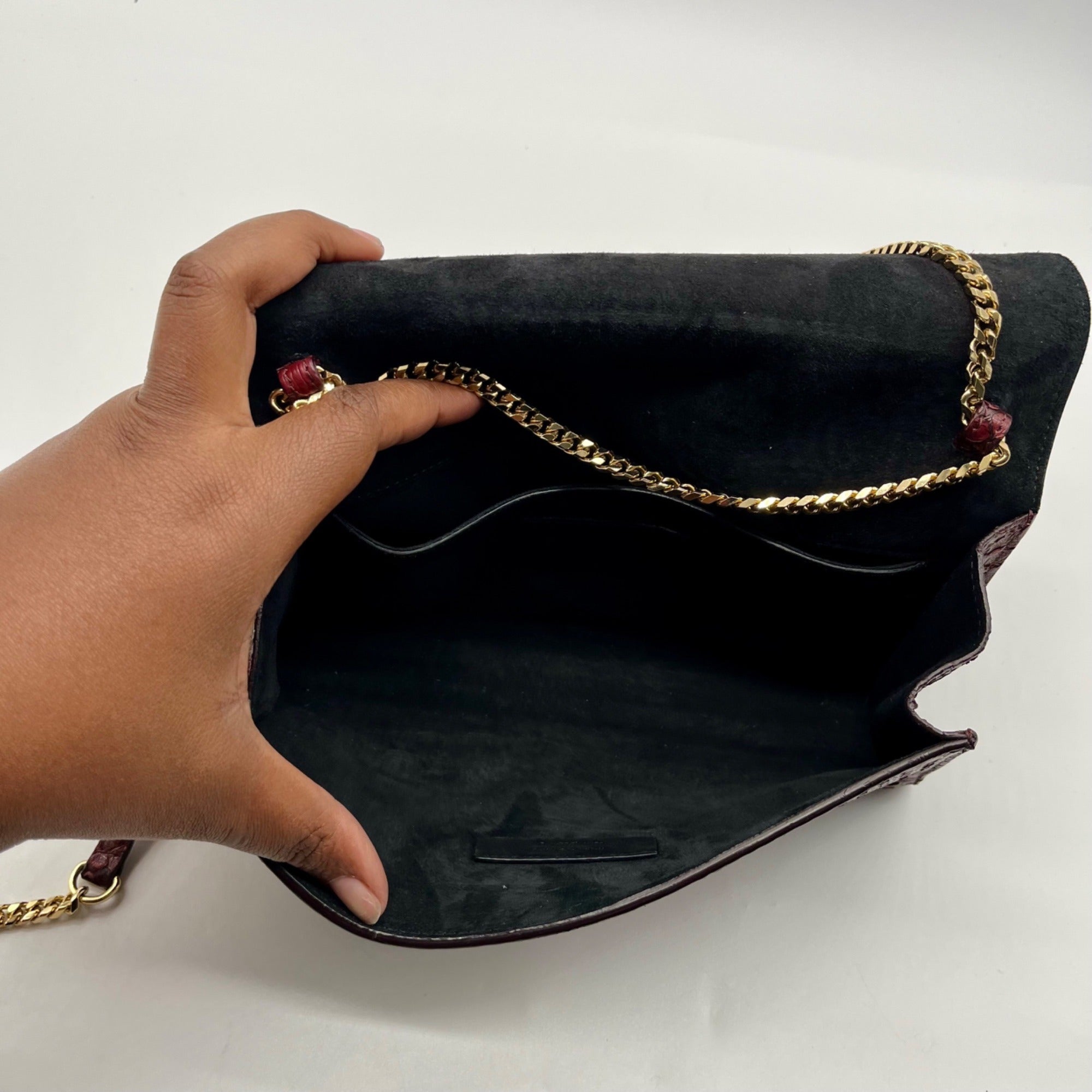 Lafayette 148 Red Leather Snake-Embossed Mini Crossbody Bag