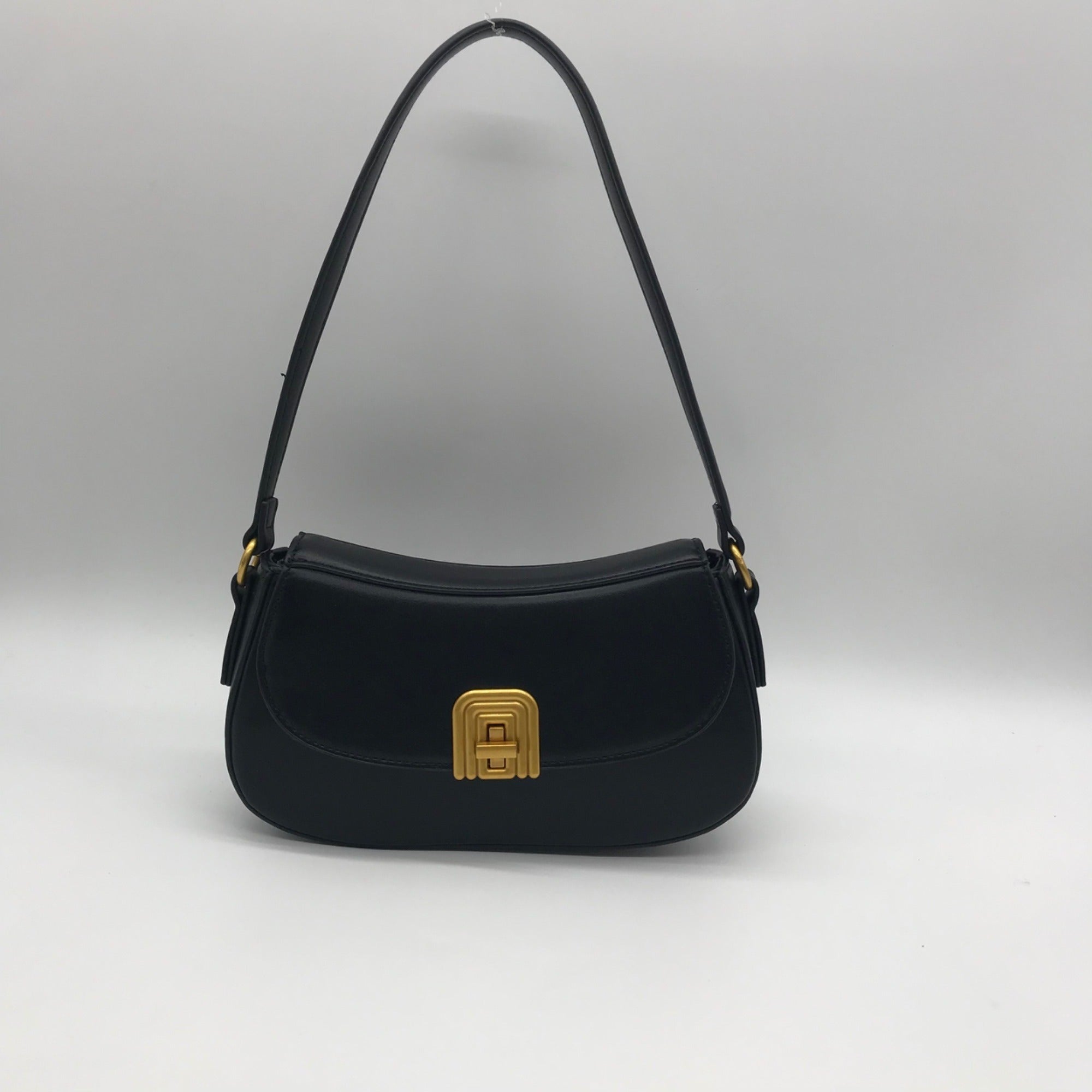Mioztique Black Faux Leather Lyra Twist Lock Shoulder Bag