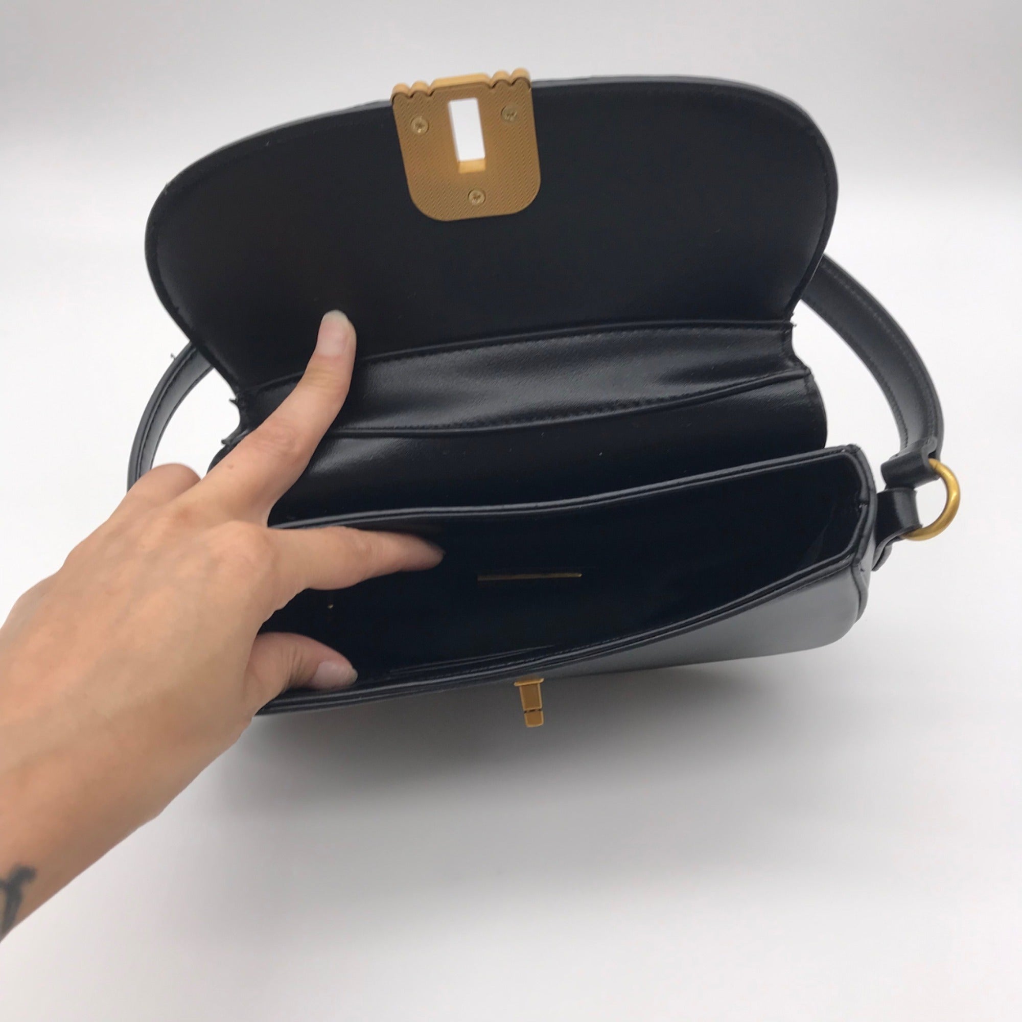 Mioztique Black Faux Leather Lyra Twist Lock Shoulder Bag