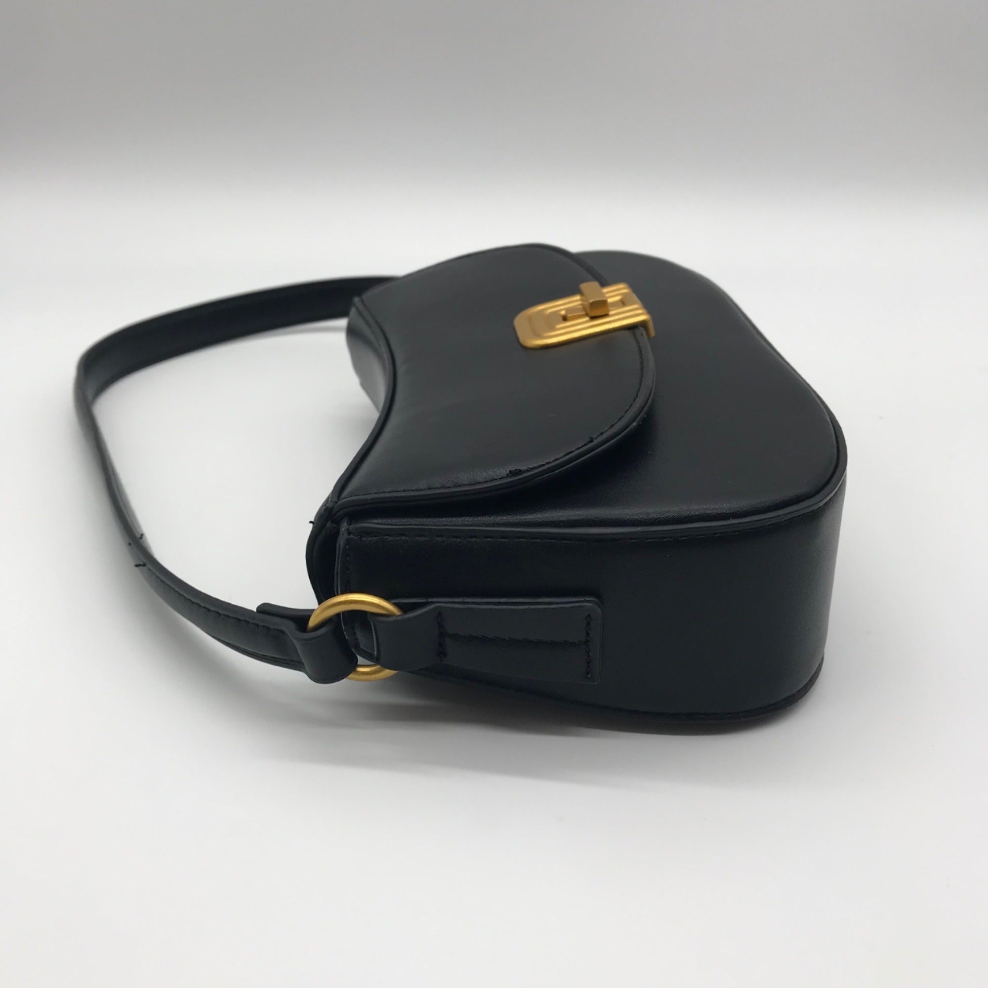 Mioztique Black Faux Leather Lyra Twist Lock Shoulder Bag
