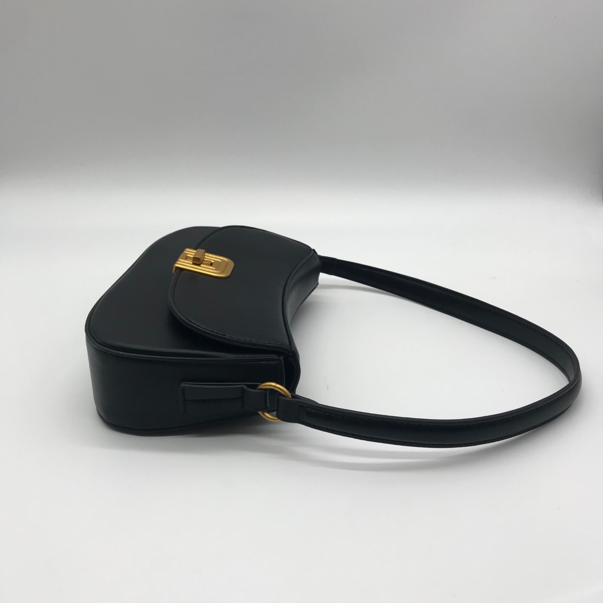 Mioztique Black Faux Leather Lyra Twist Lock Shoulder Bag
