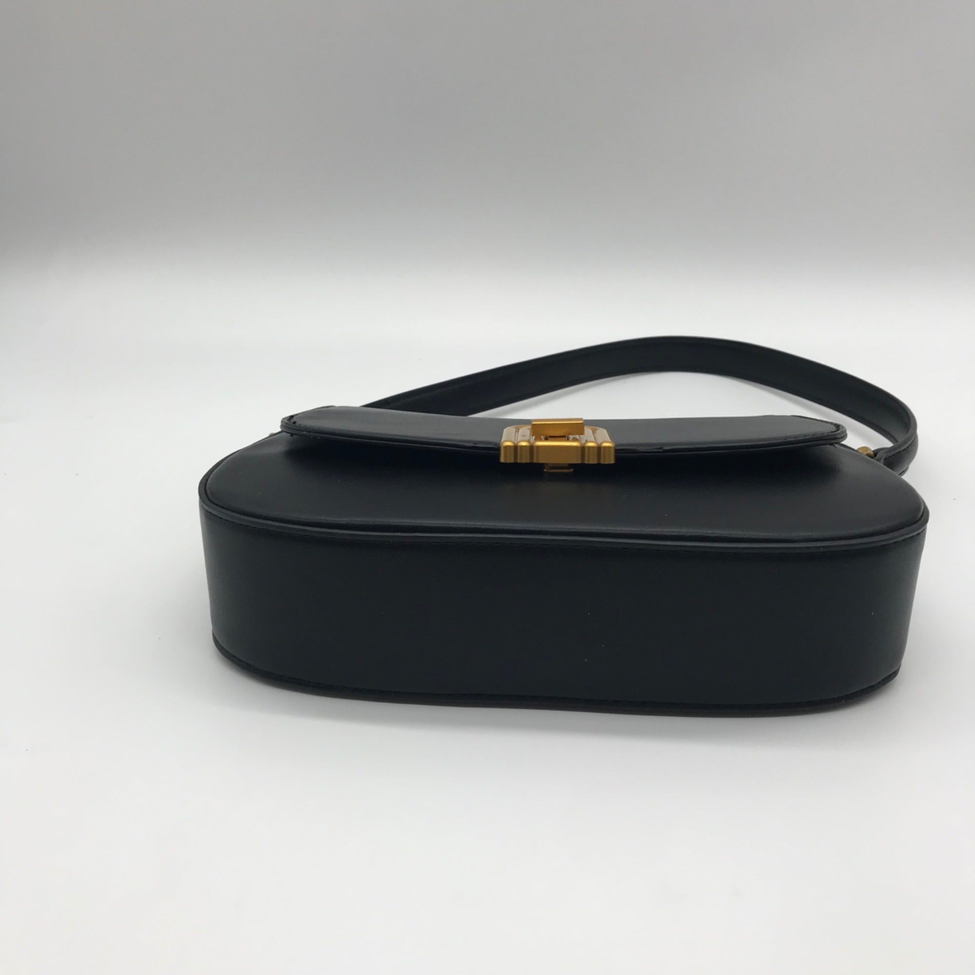 Mioztique Black Faux Leather Lyra Twist Lock Shoulder Bag