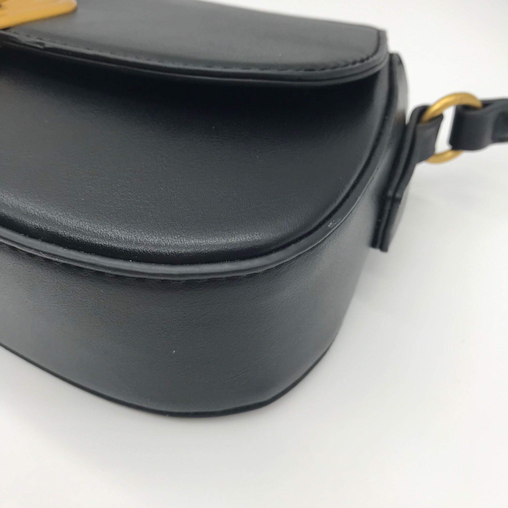 Mioztique Black Faux Leather Lyra Twist Lock Shoulder Bag