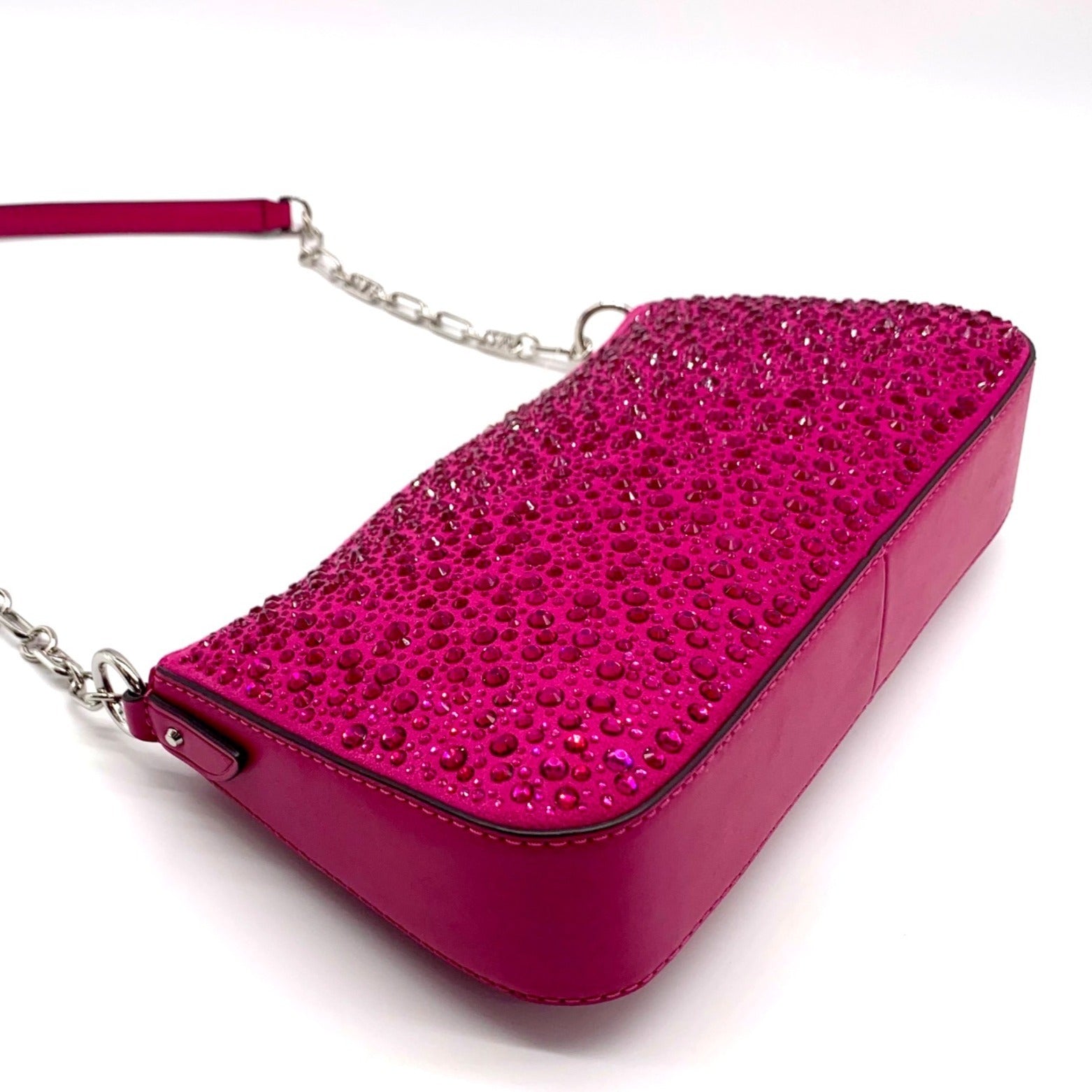 Michael Kors Empire Medium Pink Embellished Suede Chain Link Pouchette Bag
