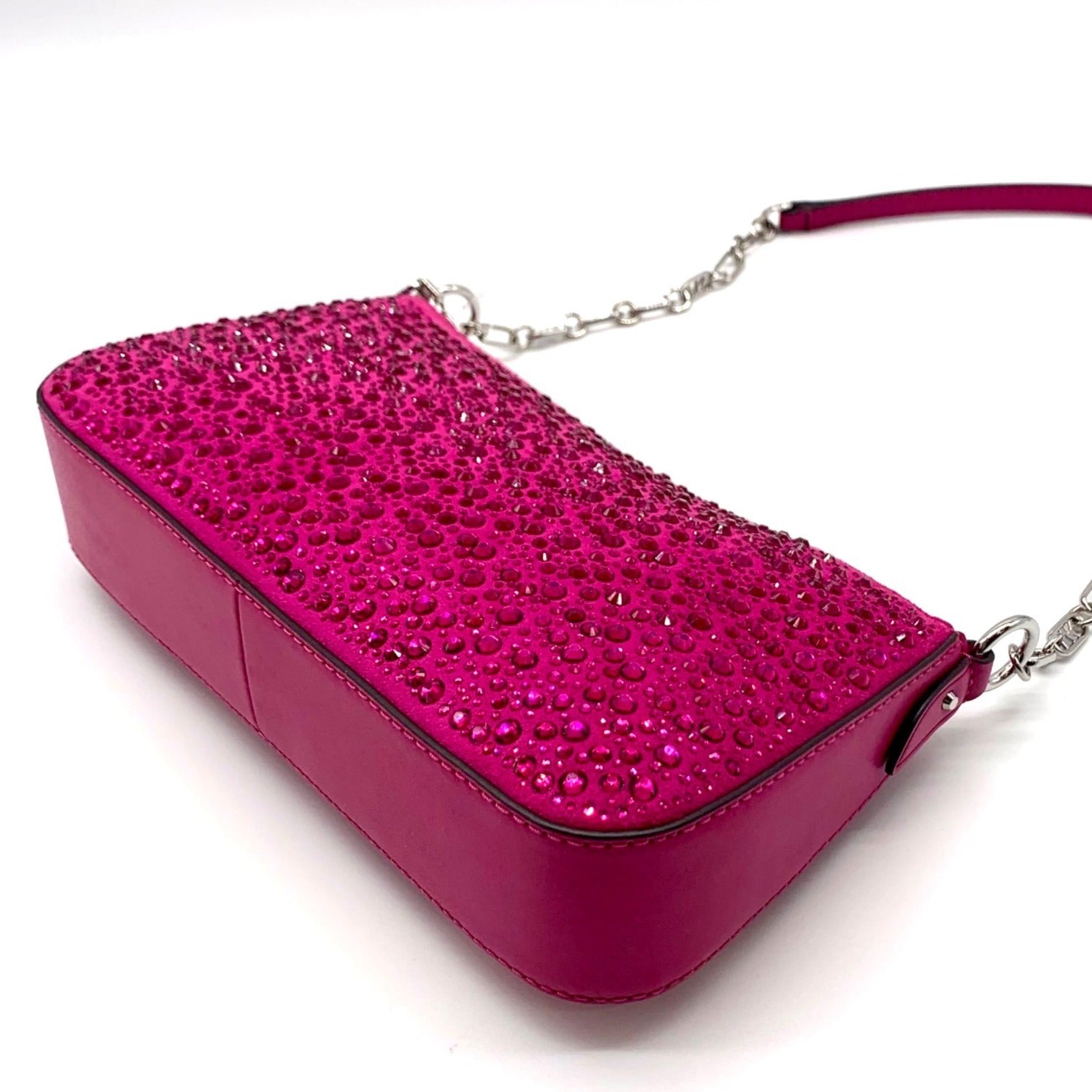 Michael Kors Empire Medium Pink Embellished Suede Chain Link Pouchette Bag