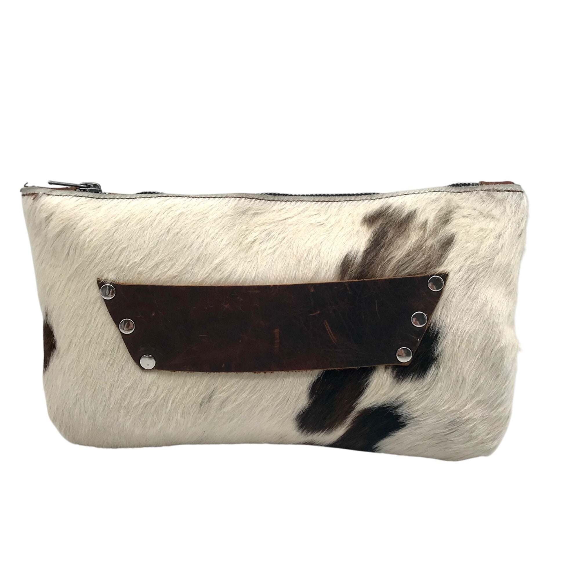 Raleigh Leather Brown Pebbled Leather &amp; Cowhide Clutch