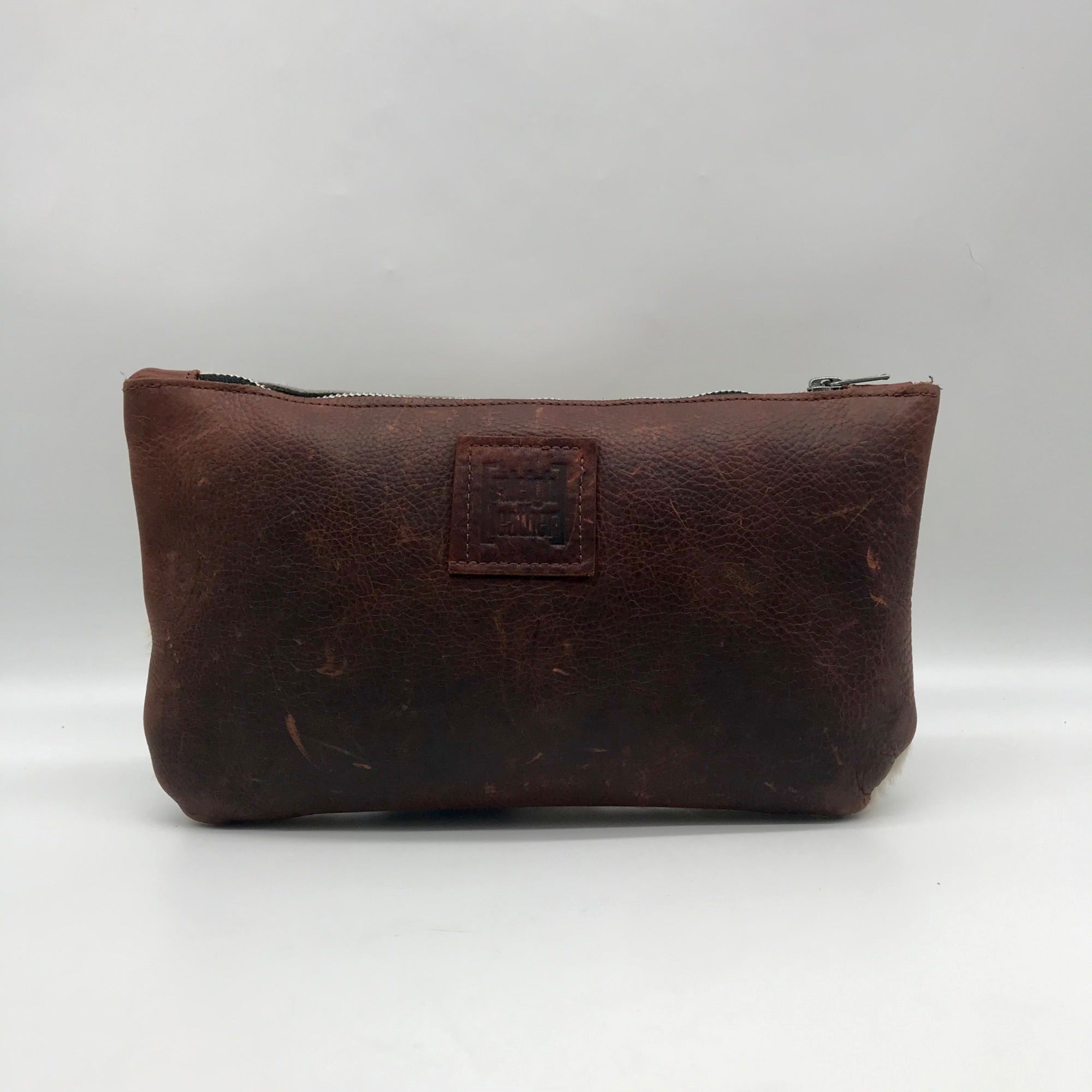 Raleigh Leather Brown Pebbled Leather &amp; Cowhide Clutch