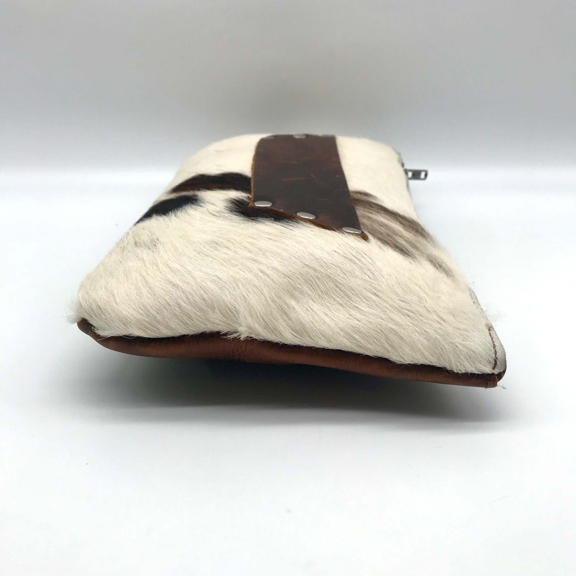 Raleigh Leather Brown Pebbled Leather &amp; Cowhide Clutch