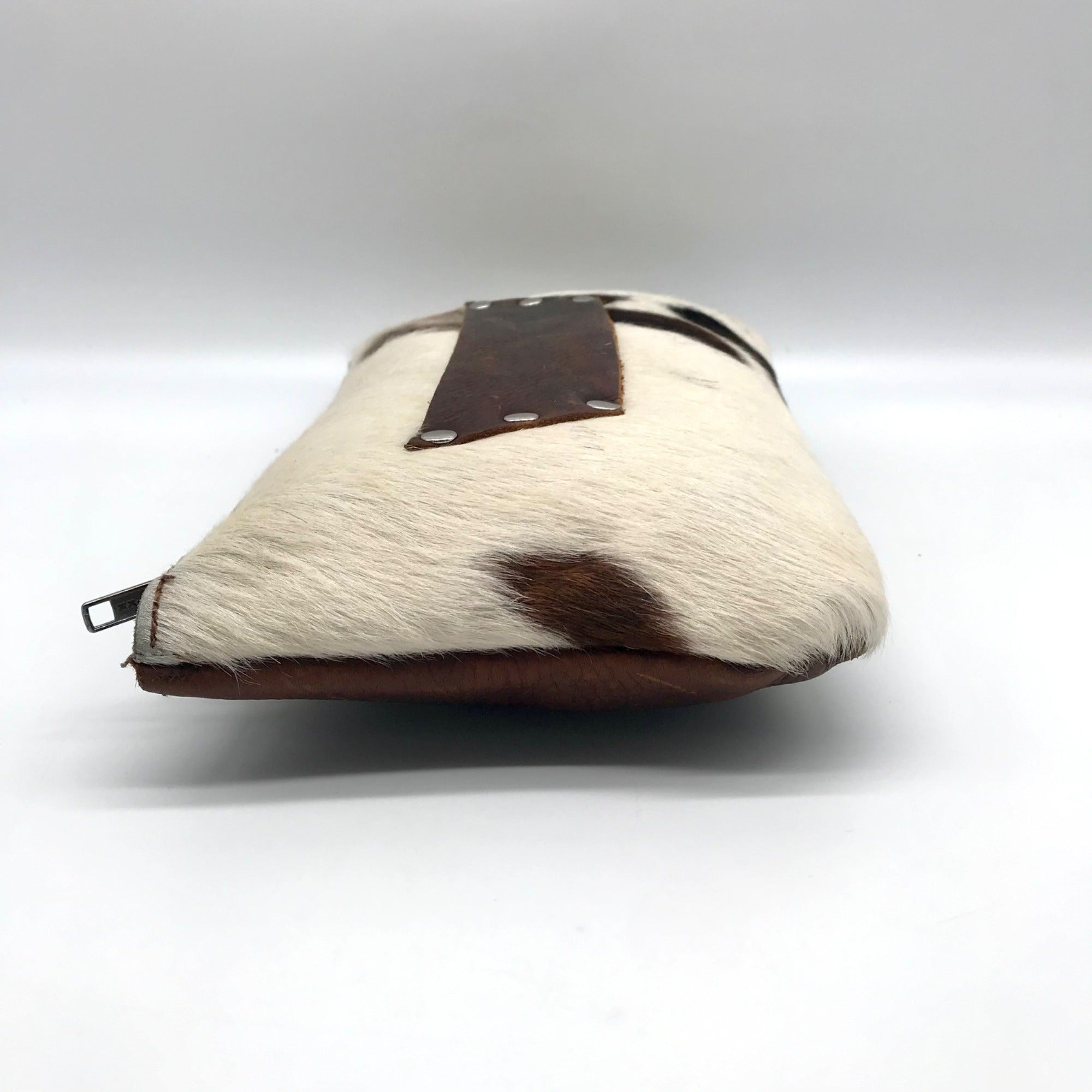 Raleigh Leather Brown Pebbled Leather &amp; Cowhide Clutch