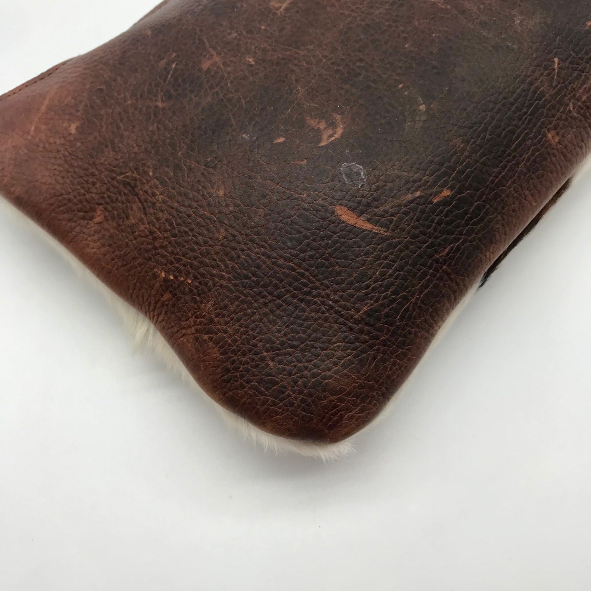Raleigh Leather Brown Pebbled Leather &amp; Cowhide Clutch