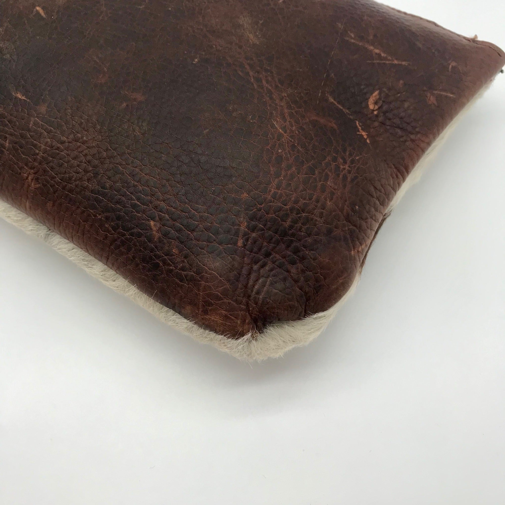 Raleigh Leather Brown Pebbled Leather &amp; Cowhide Clutch