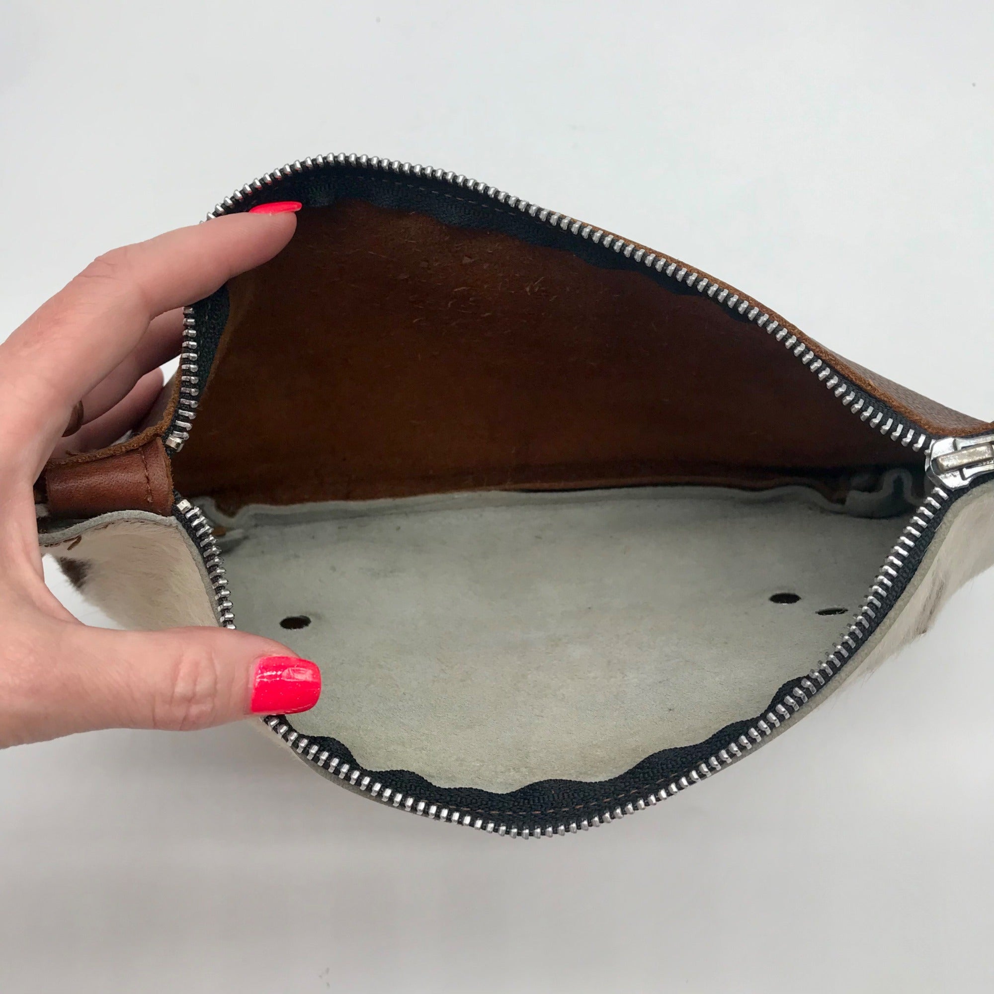 Raleigh Leather Brown Pebbled Leather &amp; Cowhide Clutch