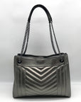 Michael Kors Metallic Grey Leather Susan Quilted Shoulder Bag