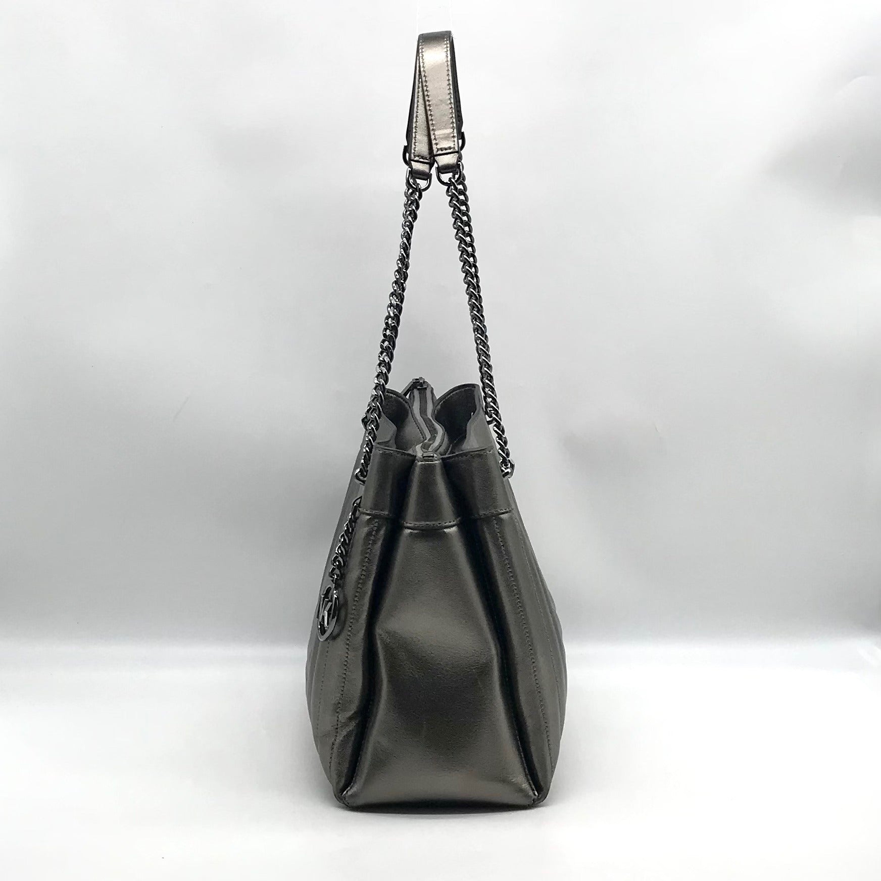 Michael Kors Metallic Grey Leather Susan Quilted Shoulder Bag
