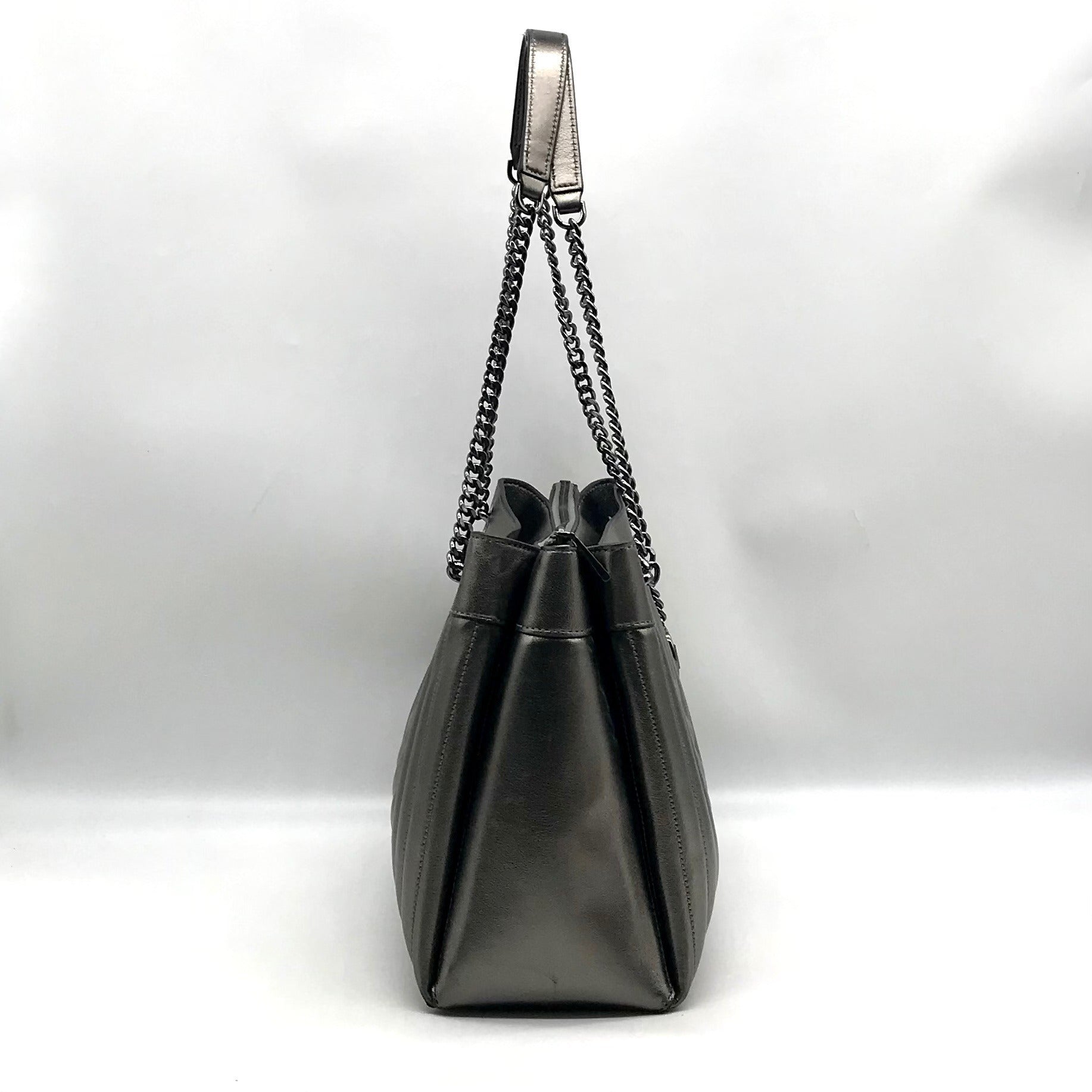 Michael Kors Metallic Grey Leather Susan Quilted Shoulder Bag
