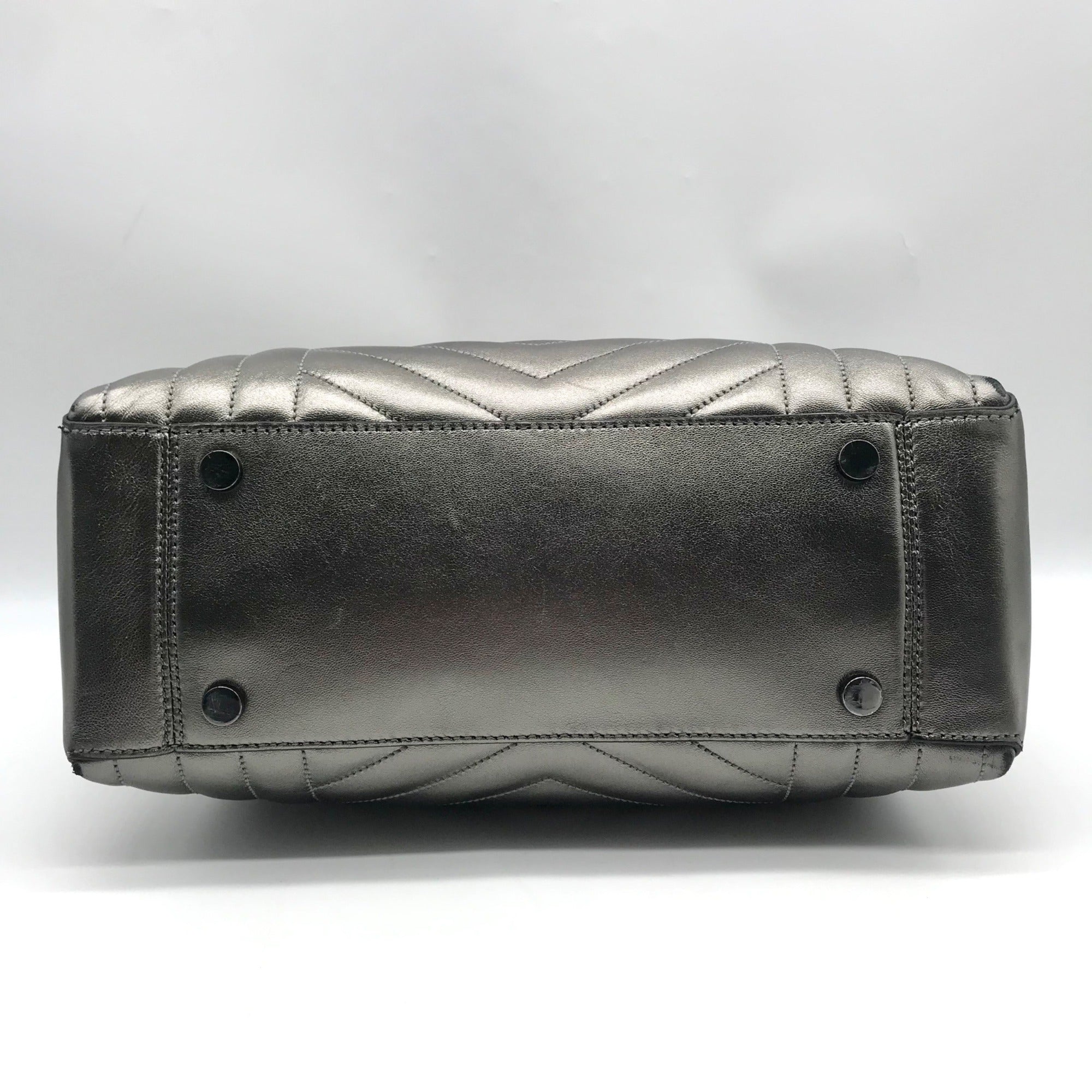 Michael Kors Metallic Grey Leather Susan Quilted Shoulder Bag