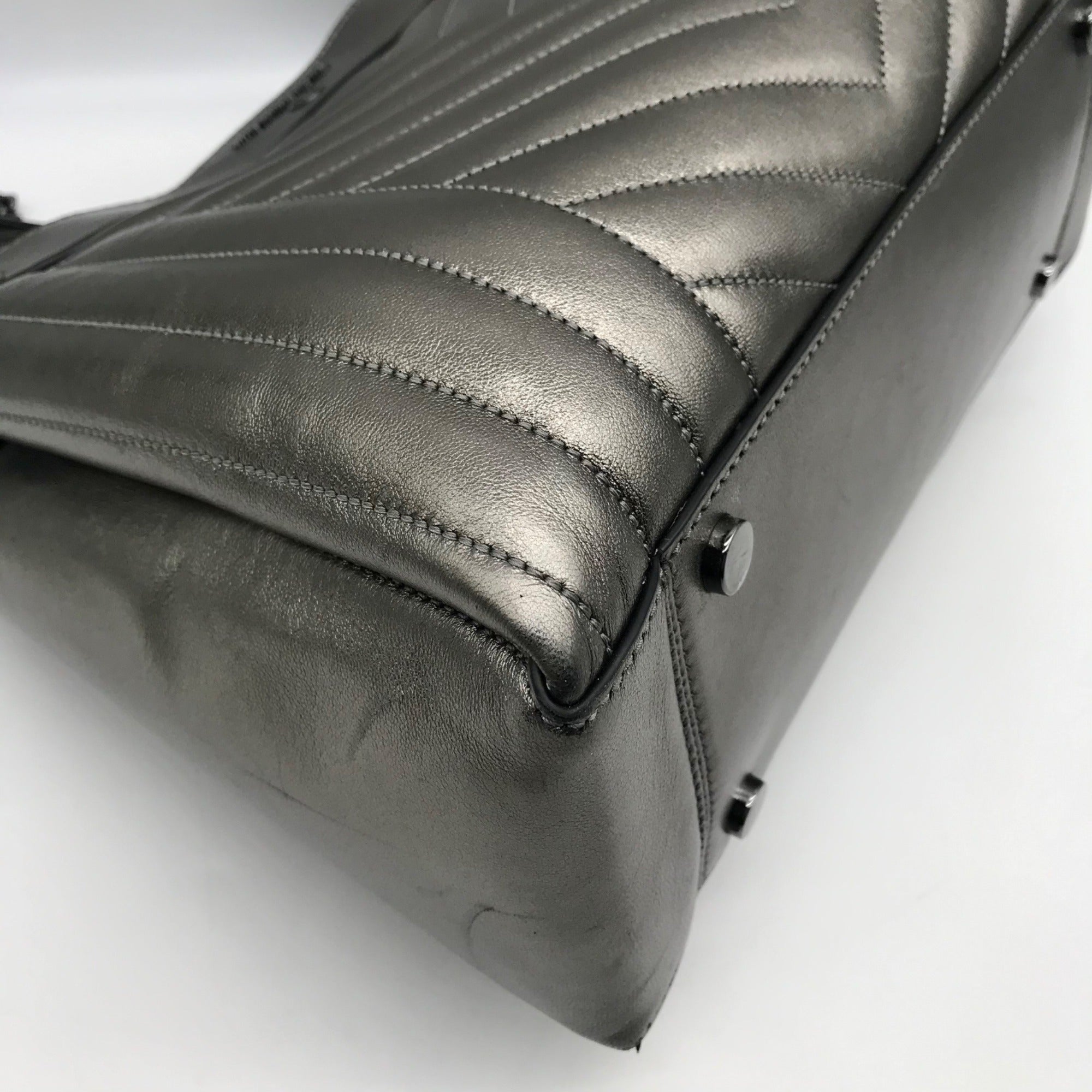 Michael Kors Metallic Grey Leather Susan Quilted Shoulder Bag