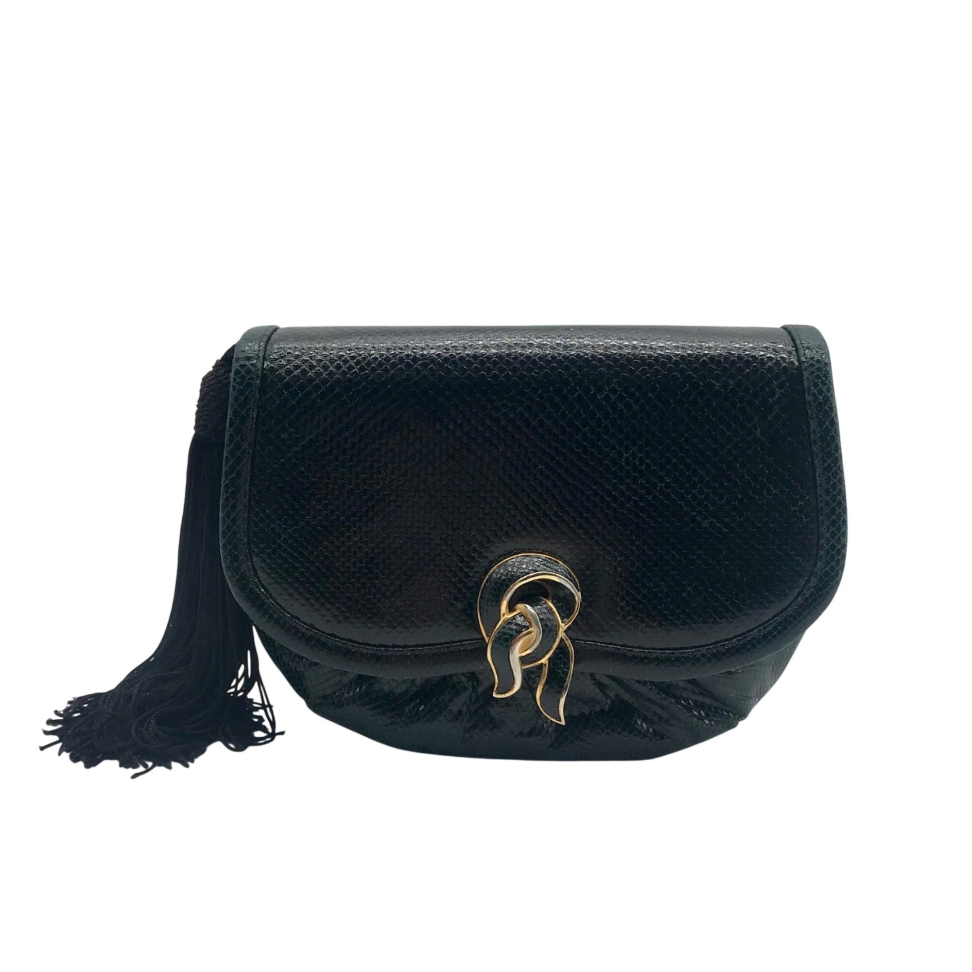 Judith Leiber Black Snakeskin Evening Convertible Crossbody Bag