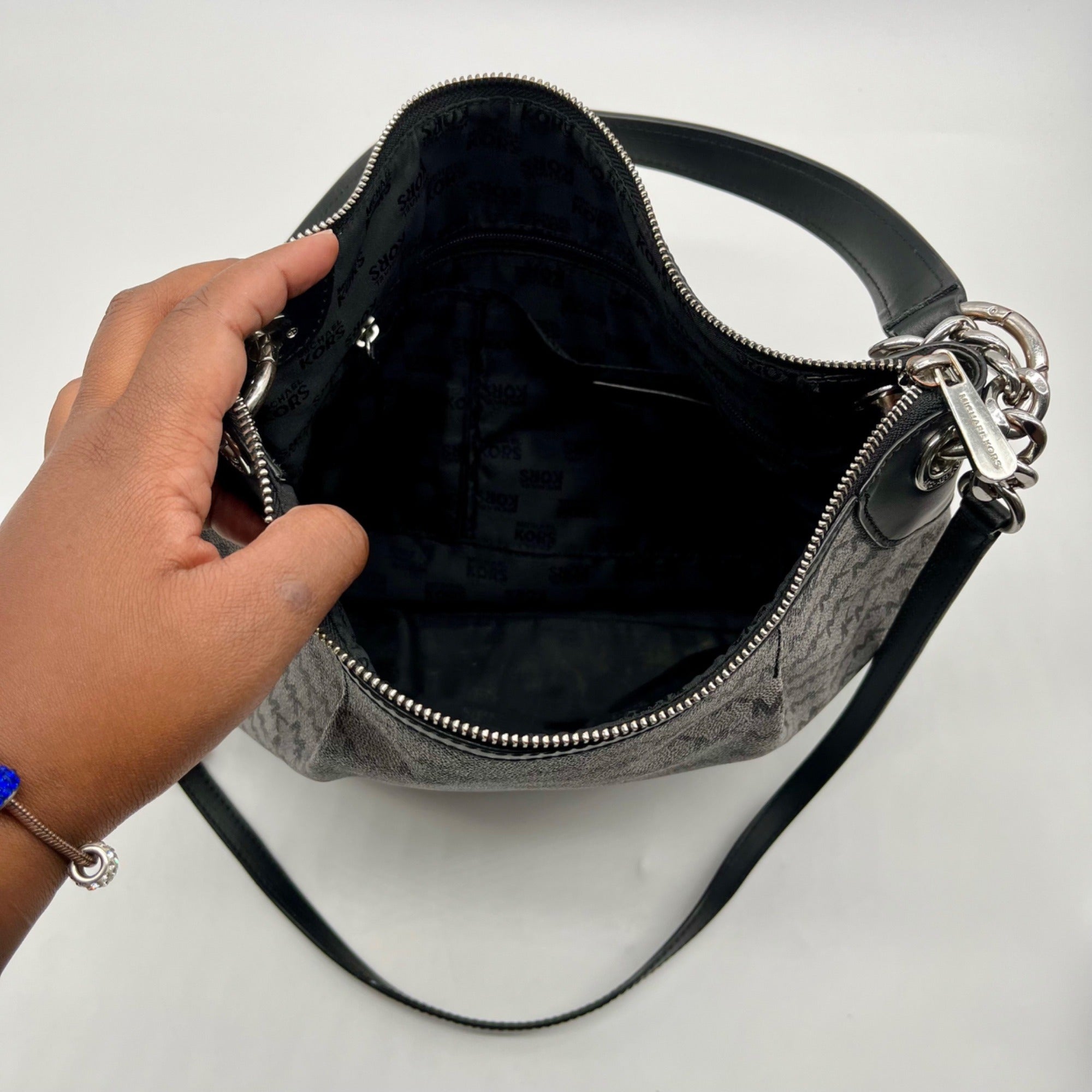 Michael Kors Jet Set Grey Coated Canvas Shoulder Bag
