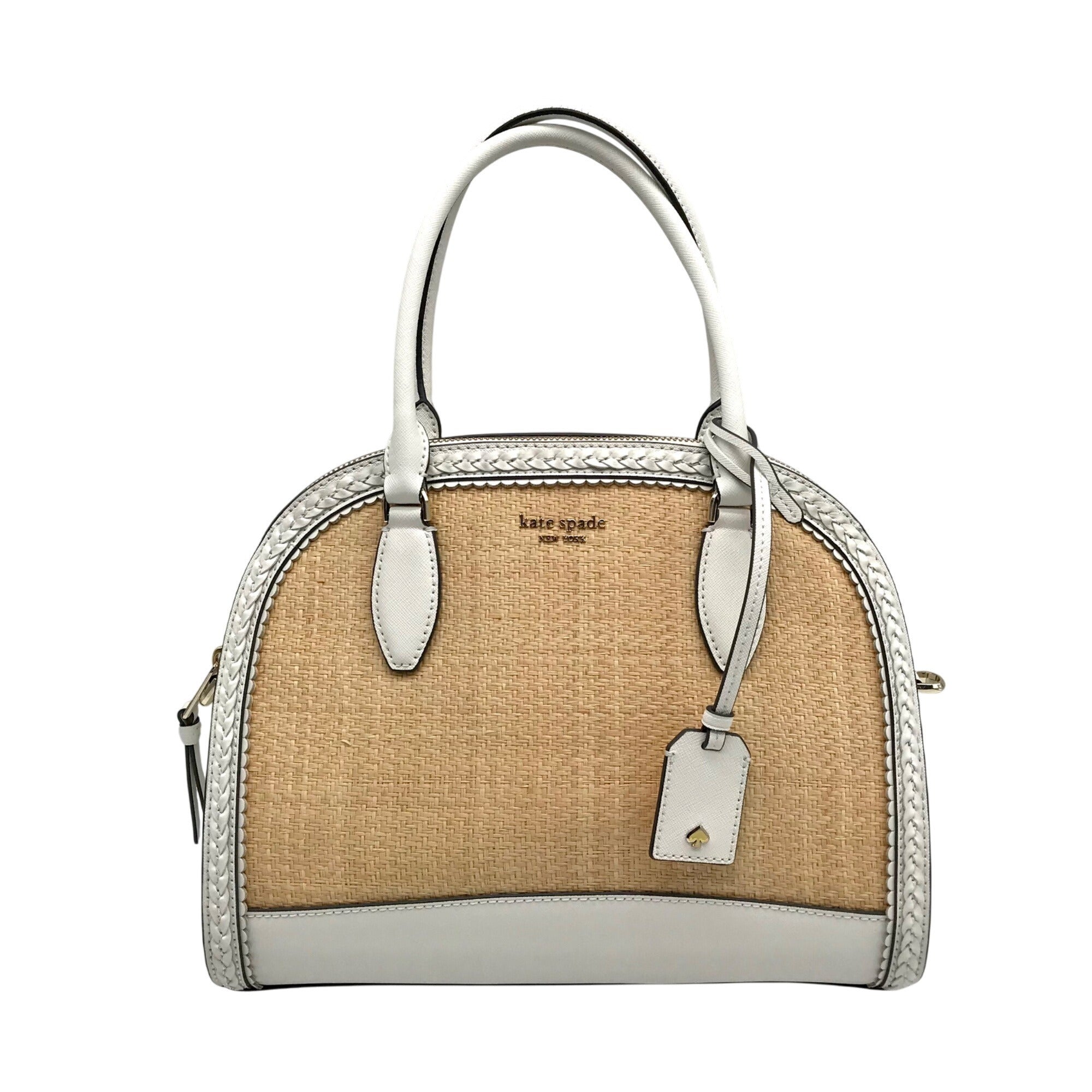  Kate Spade White Leather And Straw Reiley Dome Satchel