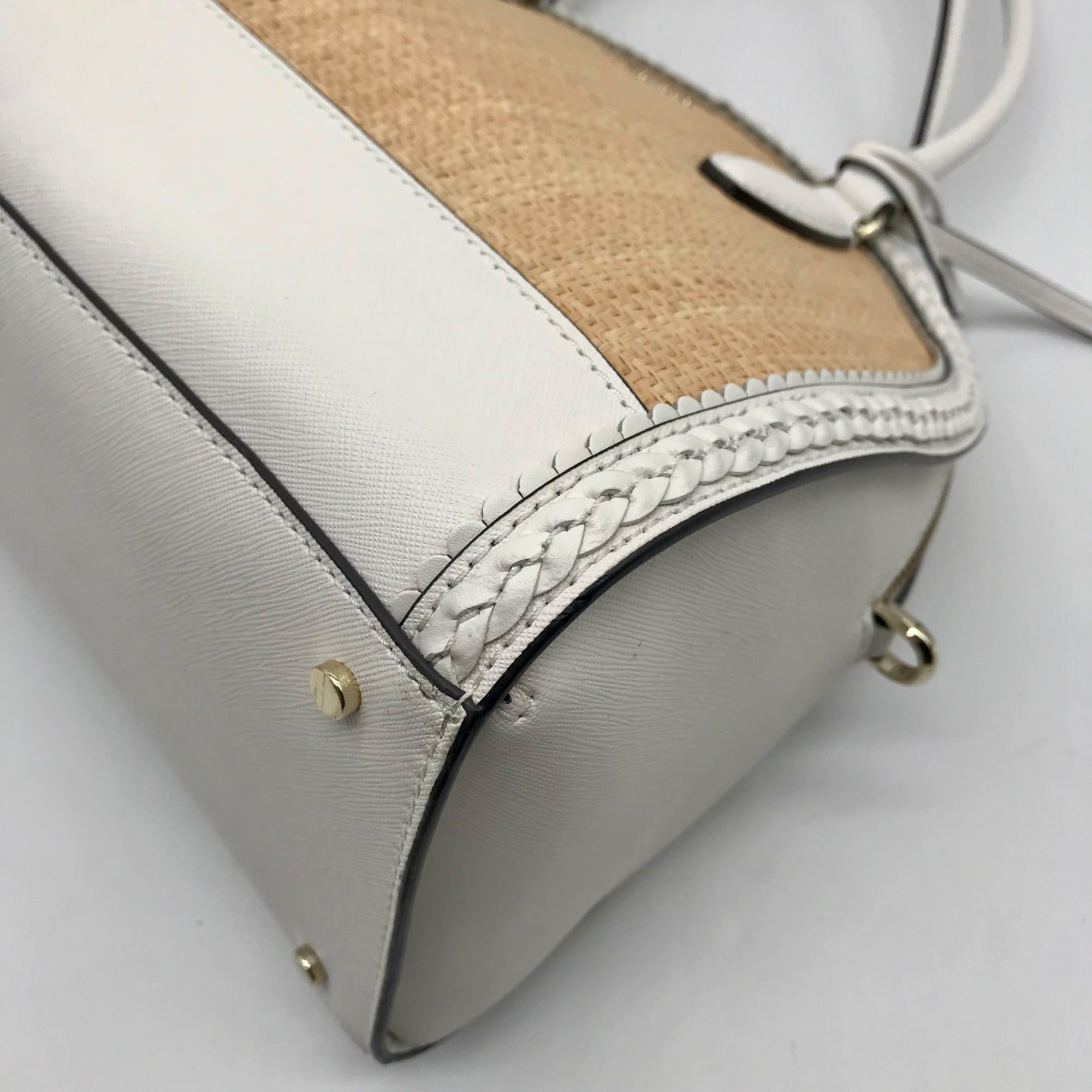 Kate Spade White Leather And Straw Reiley Dome Satchel