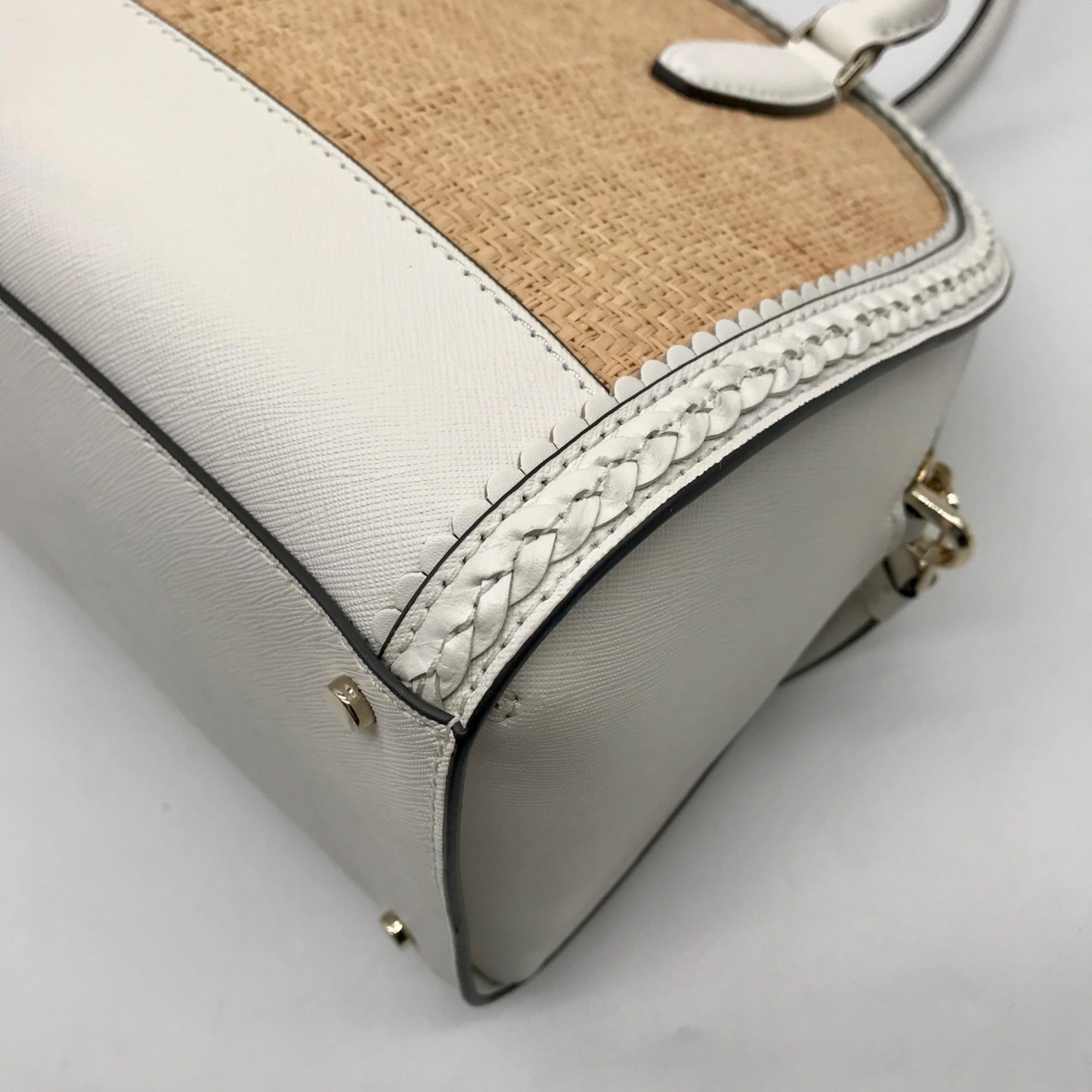 Kate Spade White Leather And Straw Reiley Dome Satchel