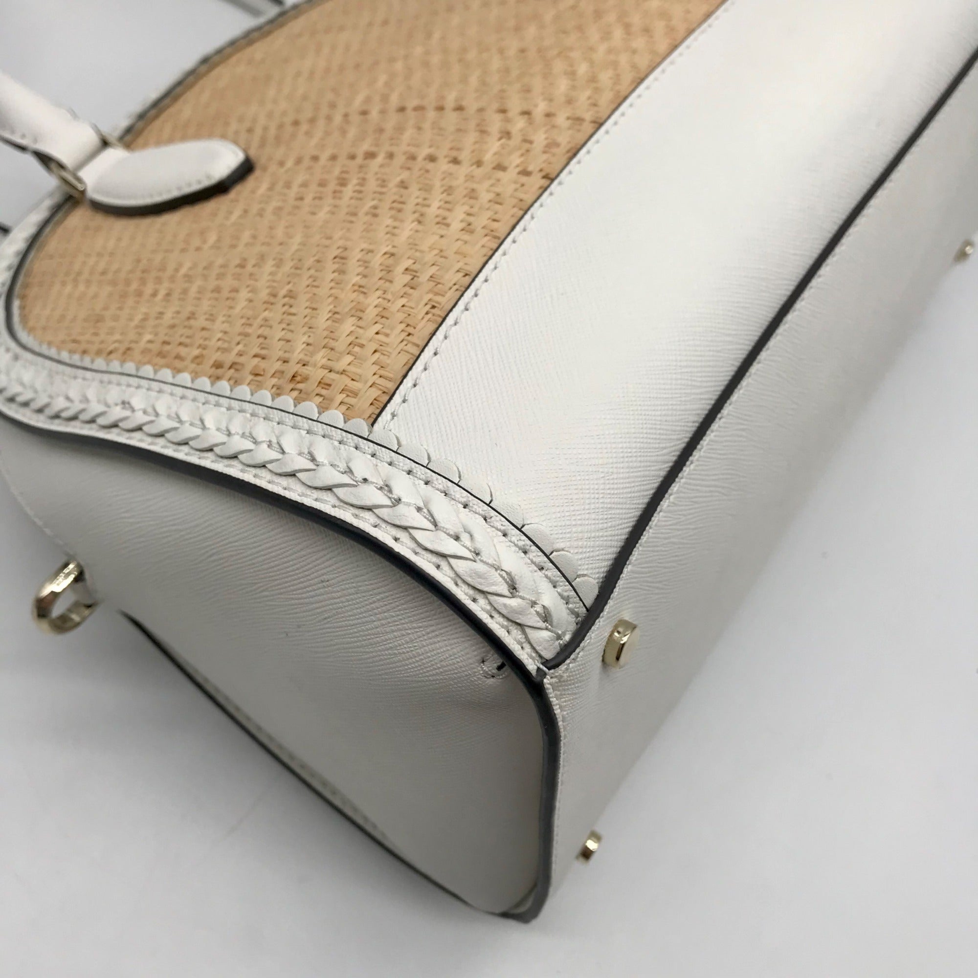 Kate Spade White Leather And Straw Reiley Dome Satchel