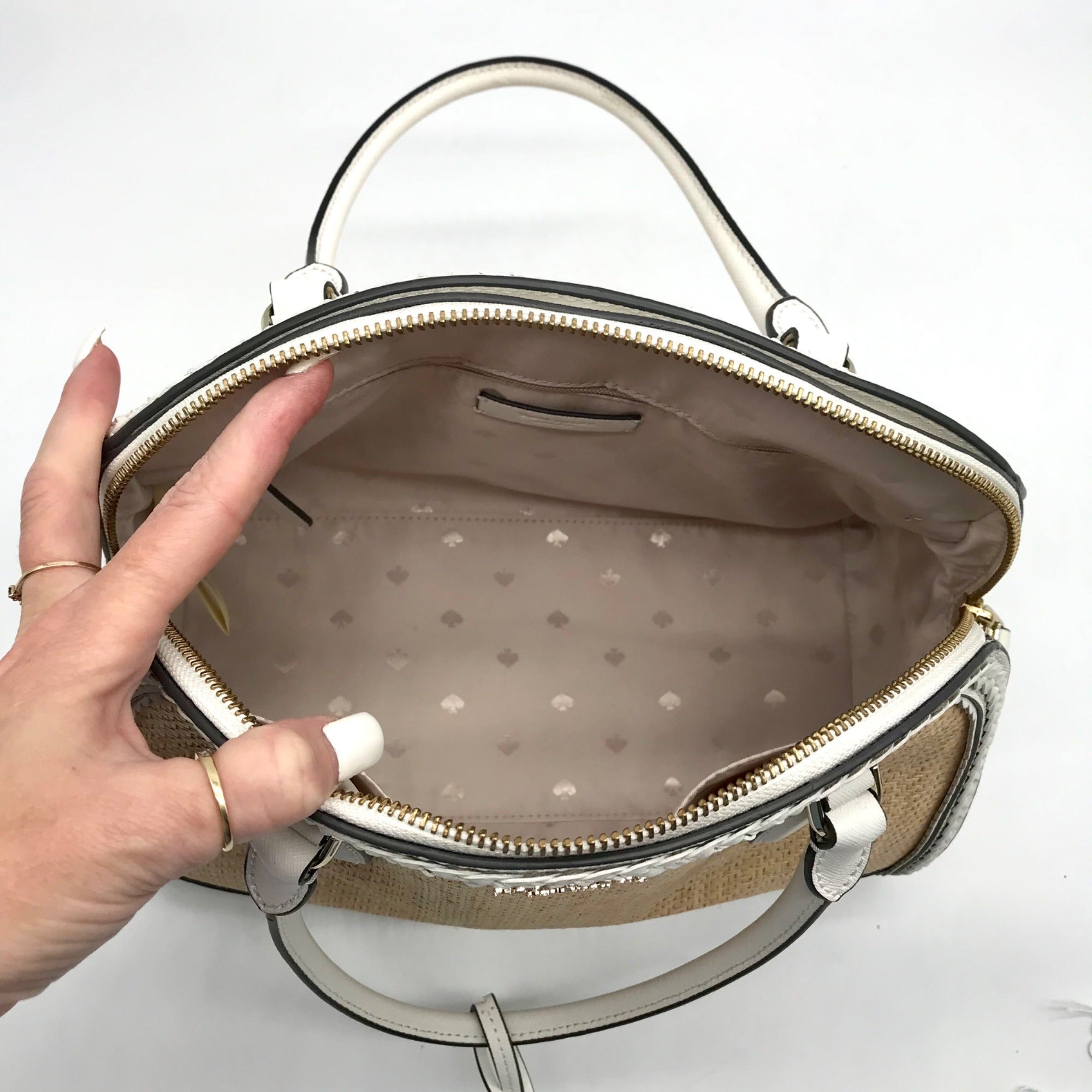 Kate Spade White Leather And Straw Reiley Dome Satchel