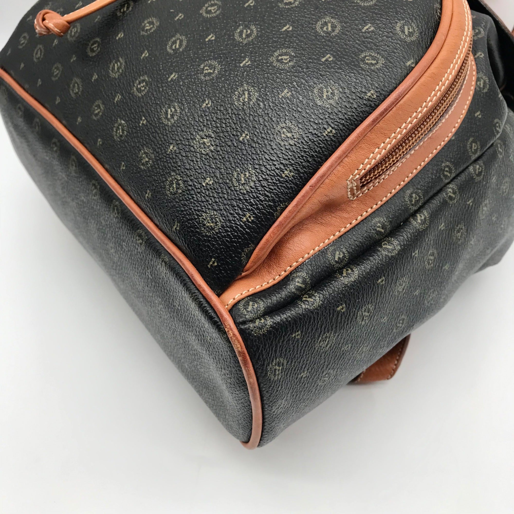 Pollini Black And Brown Monogramed Backpack