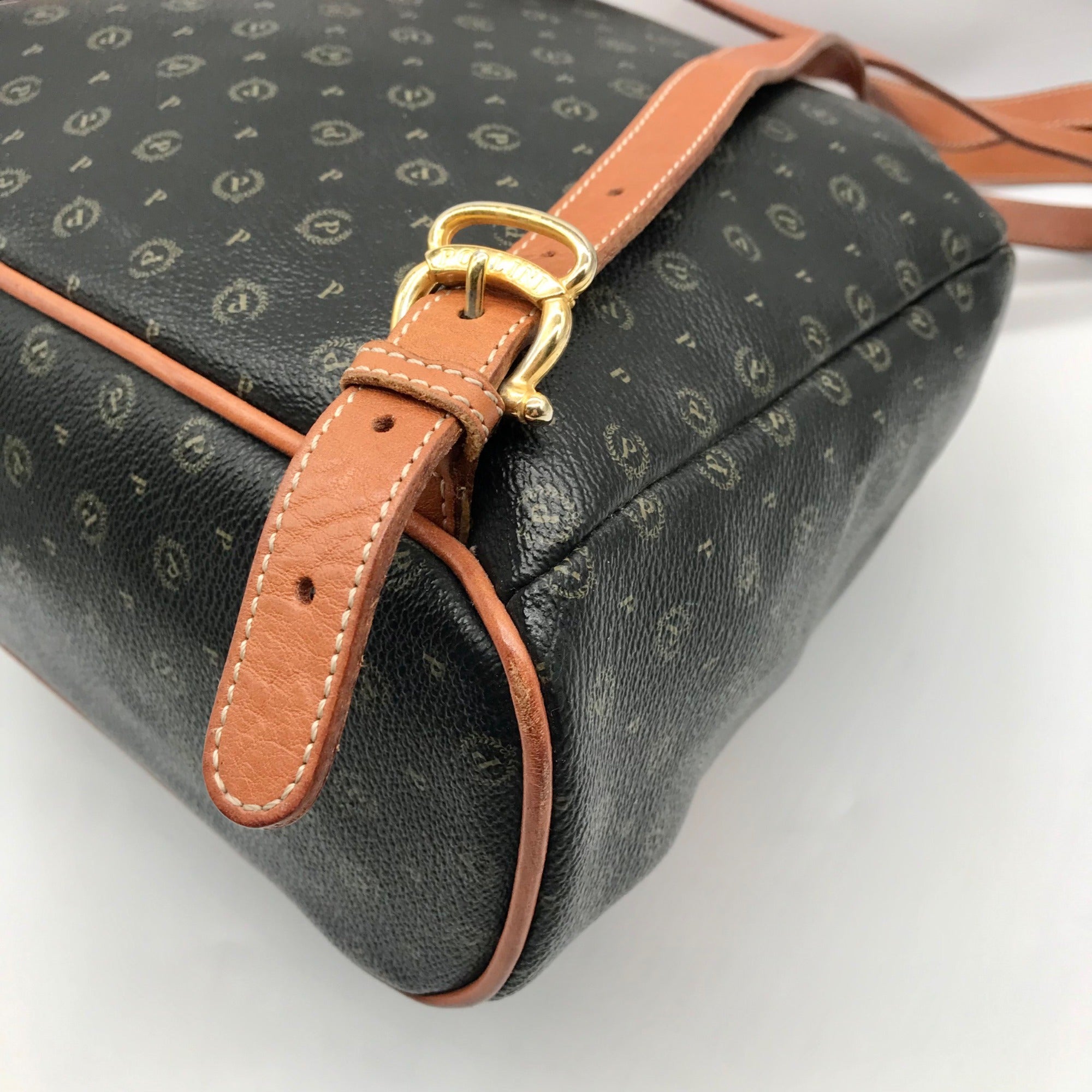 Pollini Black And Brown Monogramed Backpack