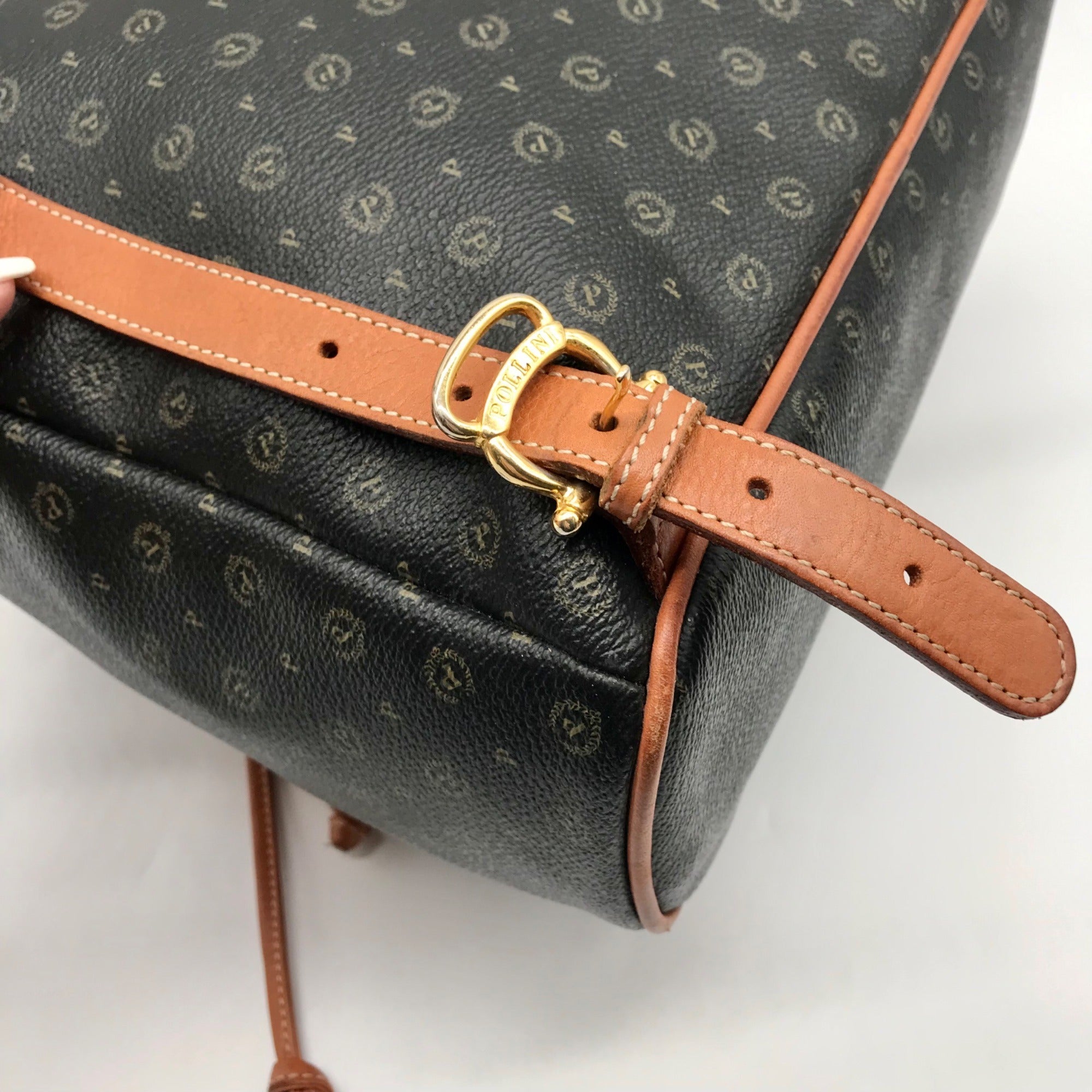 Pollini Black And Brown Monogramed Backpack