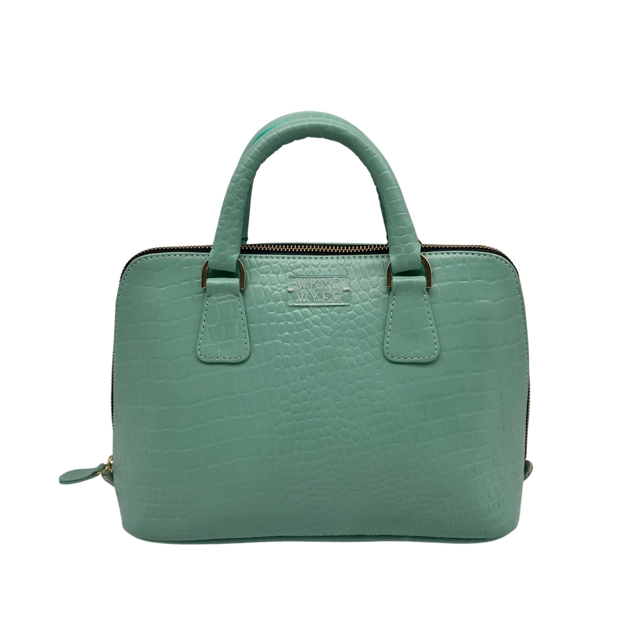 WKND WYFR  Aquamarine Croc Embossed Leather Convertible Satchel