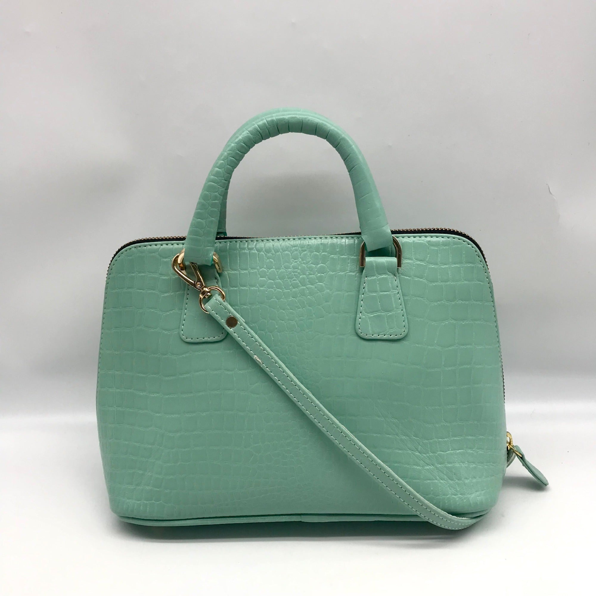 WKND WYFR  Aquamarine Croc Embossed Leather Convertible Satchel