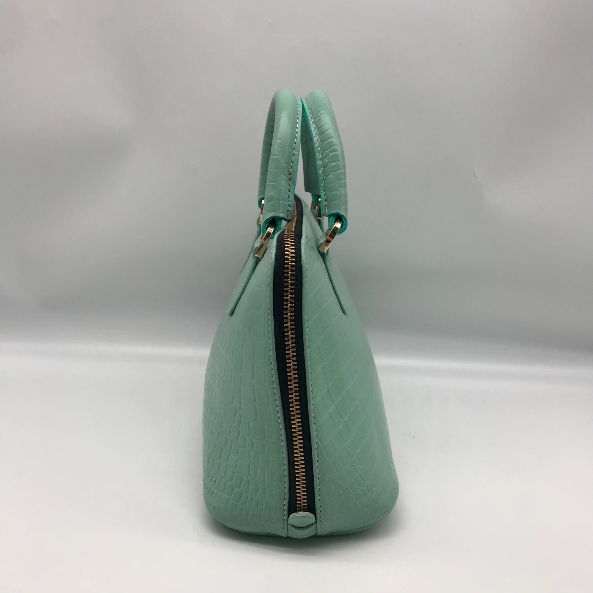 WKND WYFR  Aquamarine Croc Embossed Leather Convertible Satchel