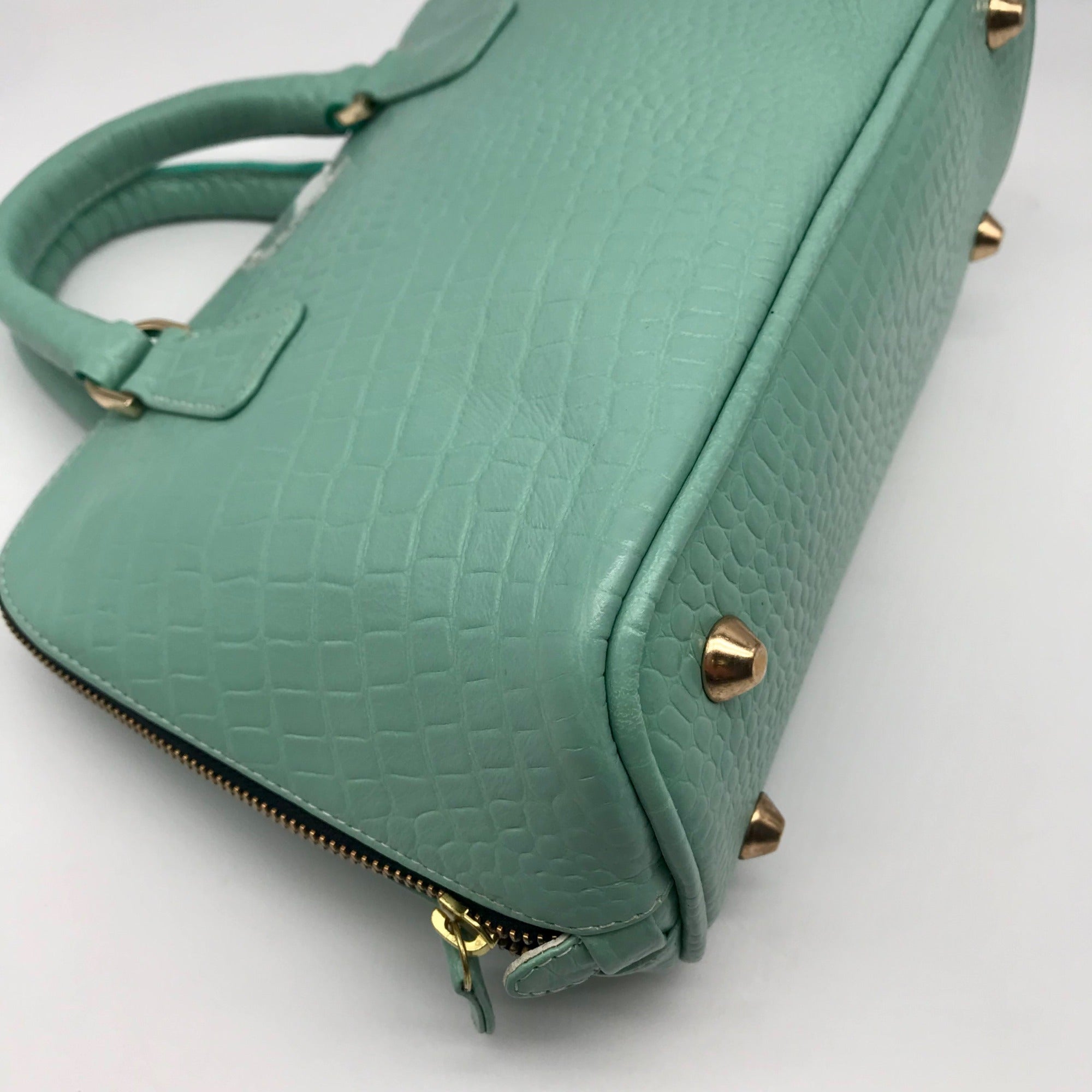 WKND WYFR  Aquamarine Croc Embossed Leather Convertible Satchel