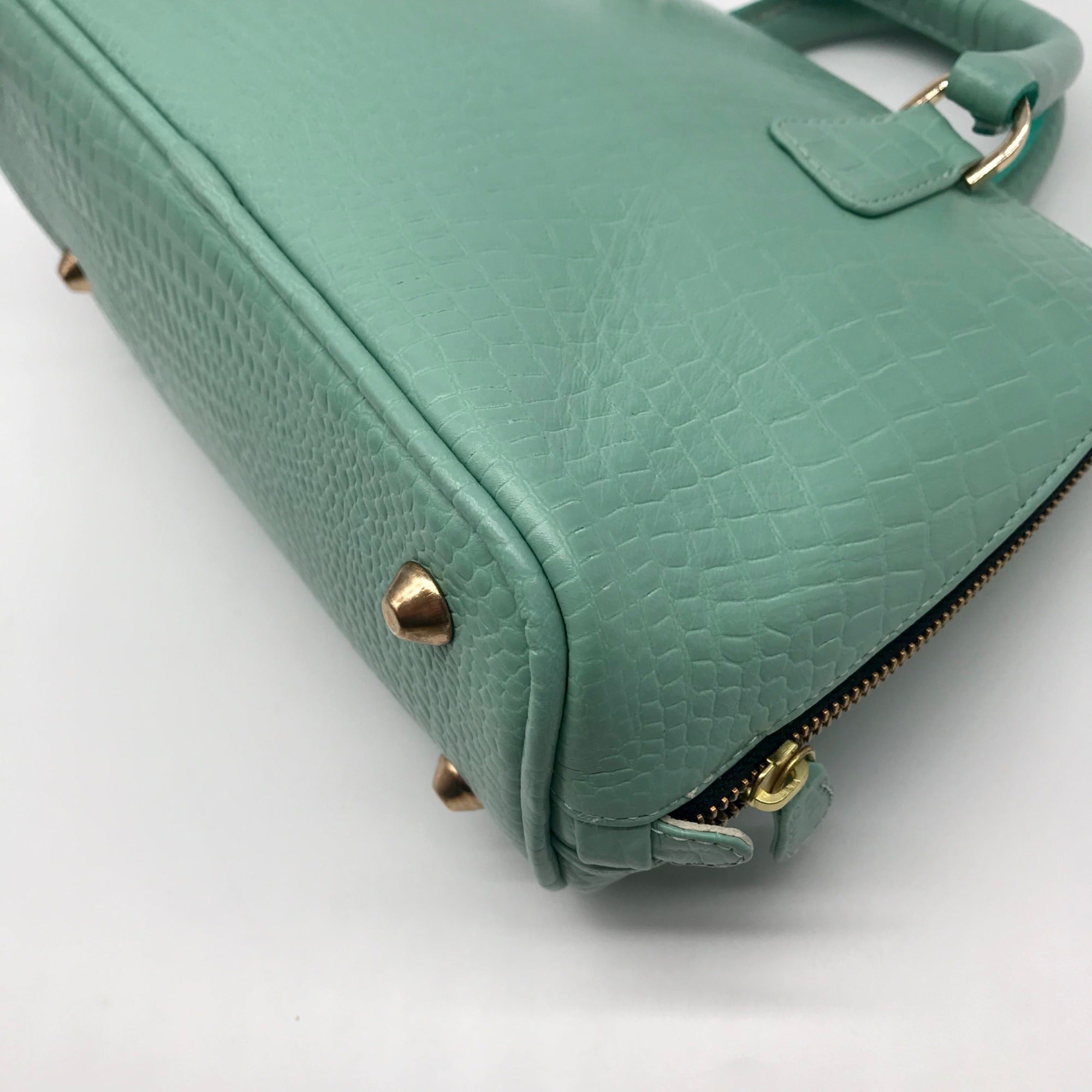 WKND WYFR  Aquamarine Croc Embossed Leather Convertible Satchel
