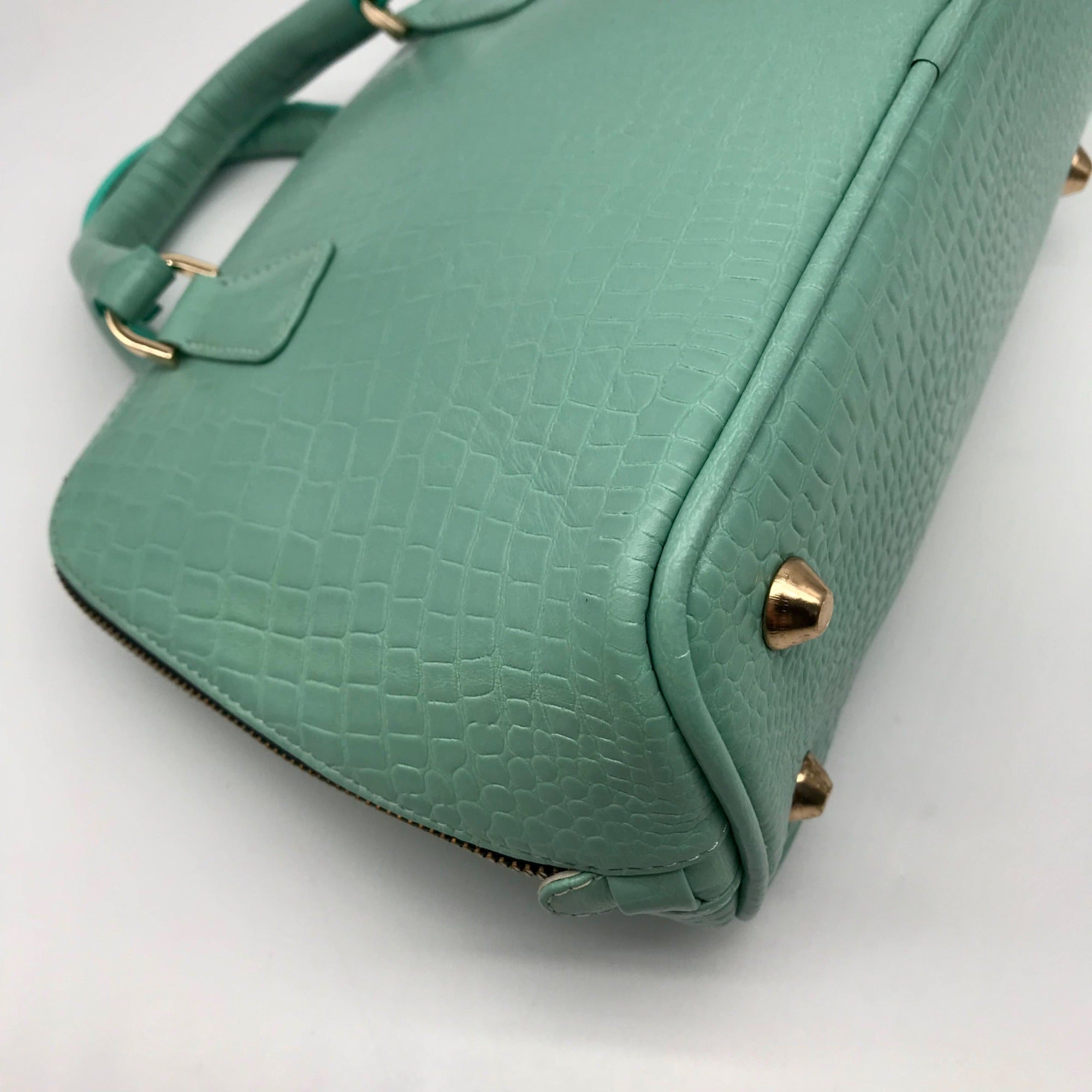 WKND WYFR  Aquamarine Croc Embossed Leather Convertible Satchel